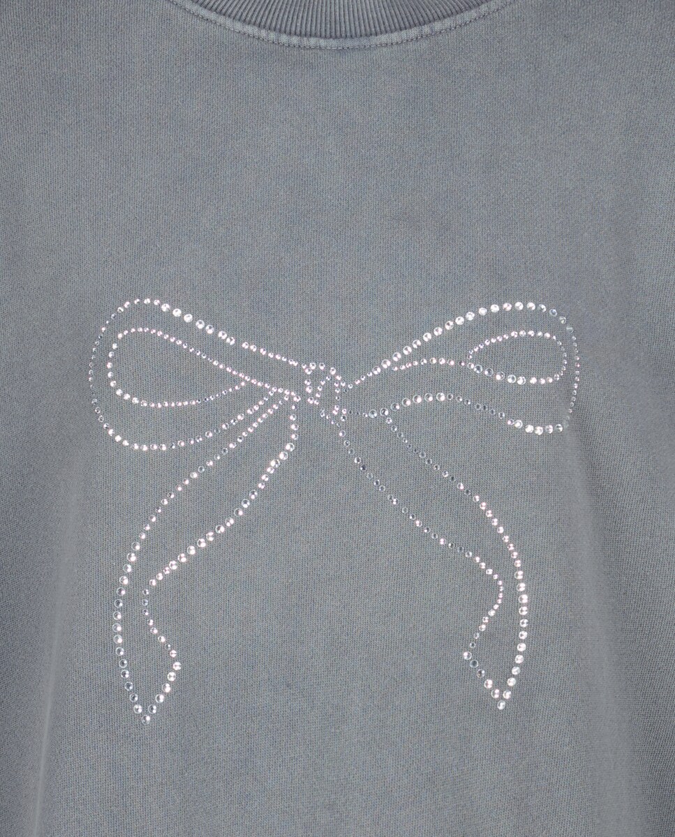 Sweatshirt com Decote Redondo e Laço 820 Cinzento Médio-5