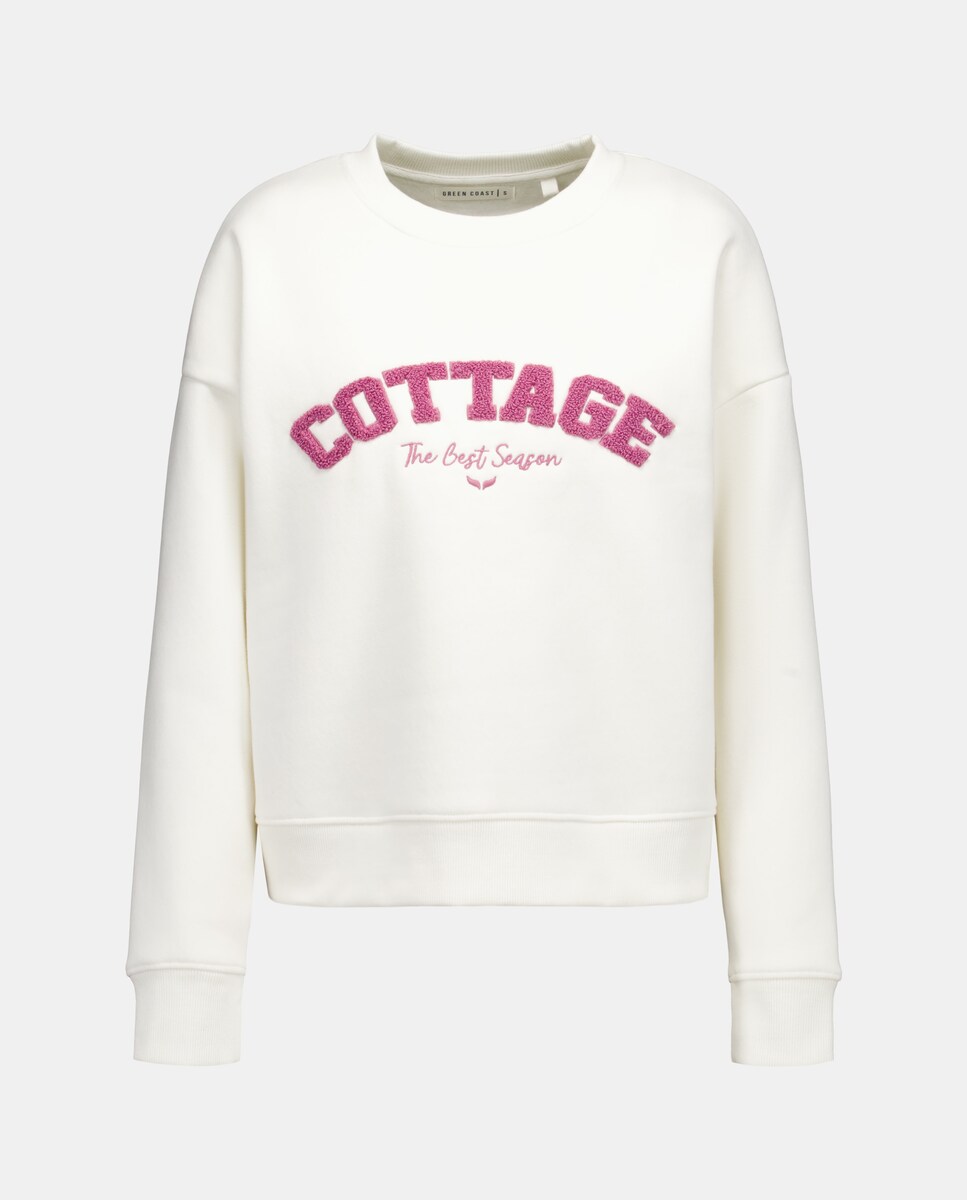 Sweatshirt com Emblema Bordado Branco-marfim-5