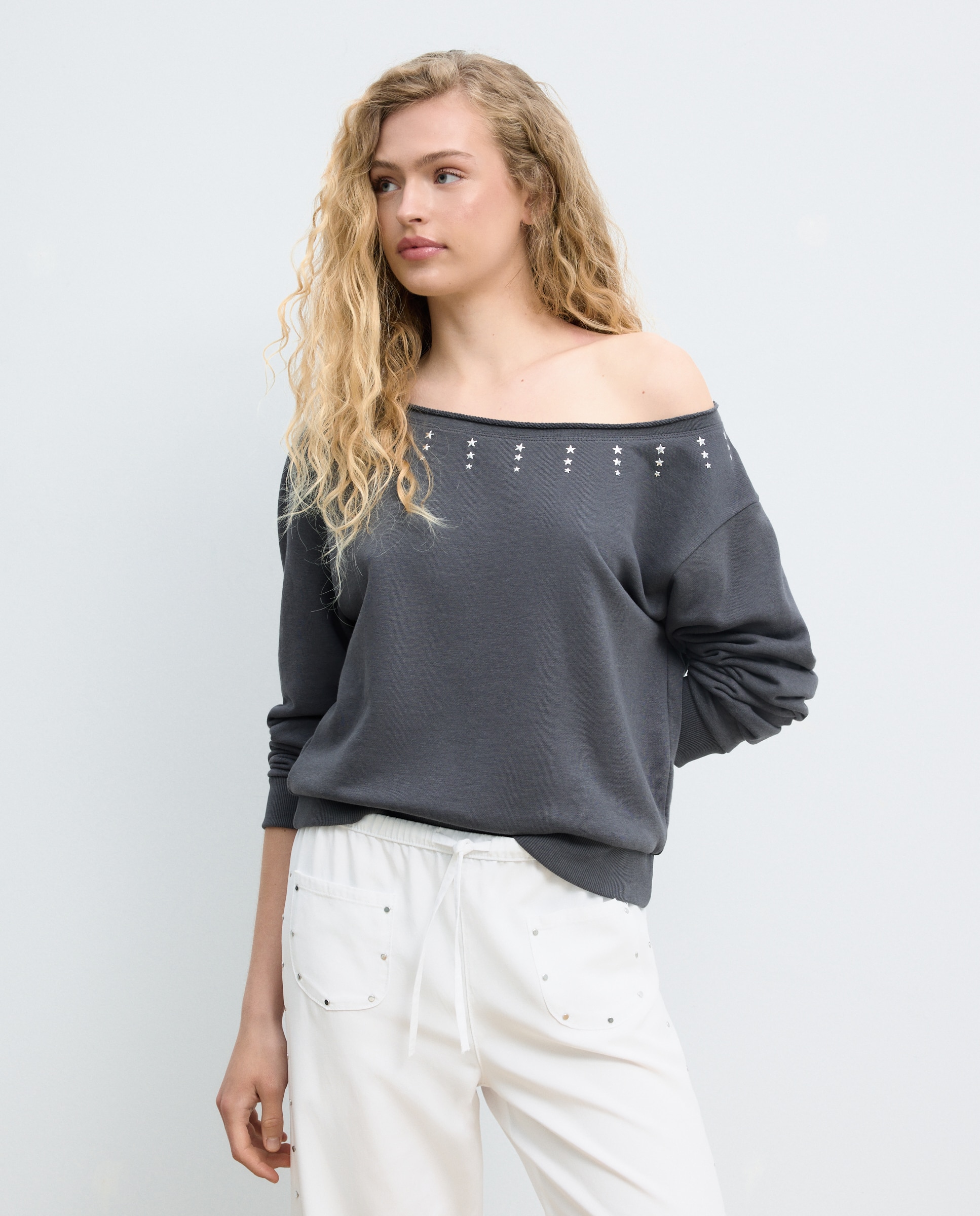Sudadera mujer asimétrica strass - Green Coast - 830 Antracita 830 Antracita-2