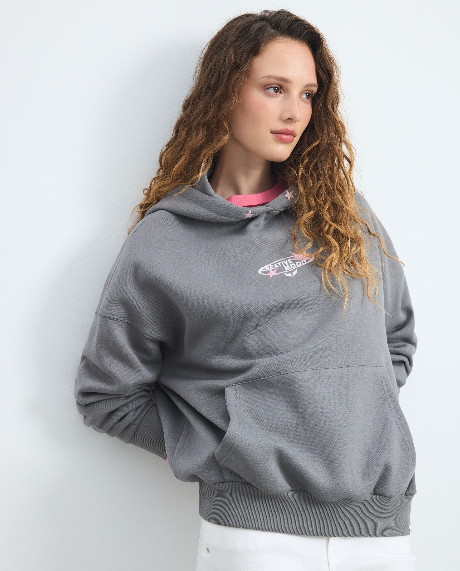 Sweatshirt Hoodie Oversize com Estampado 820 Cinzento Médio-2