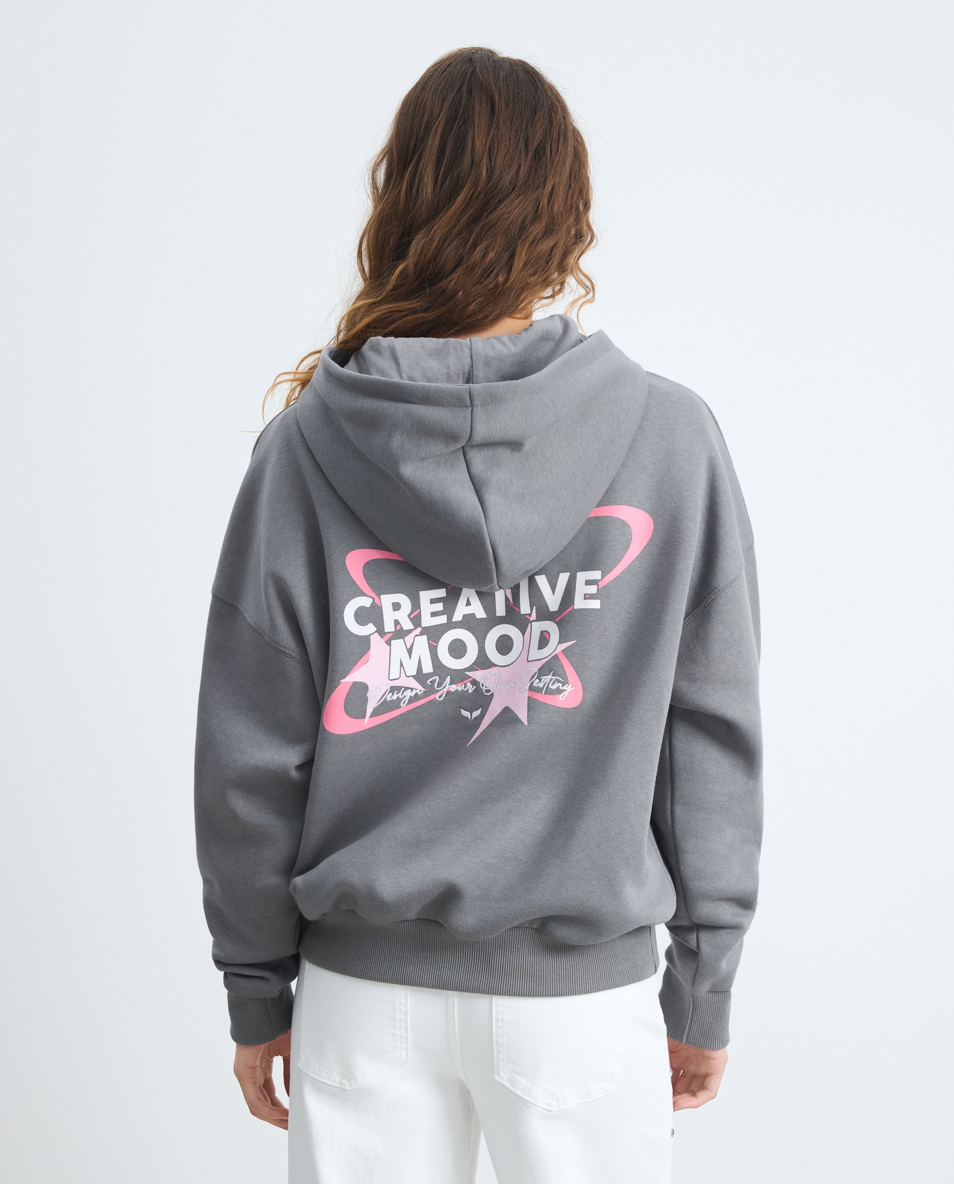 Sweatshirt Hoodie Oversize com Estampado 820 Cinzento Médio-3