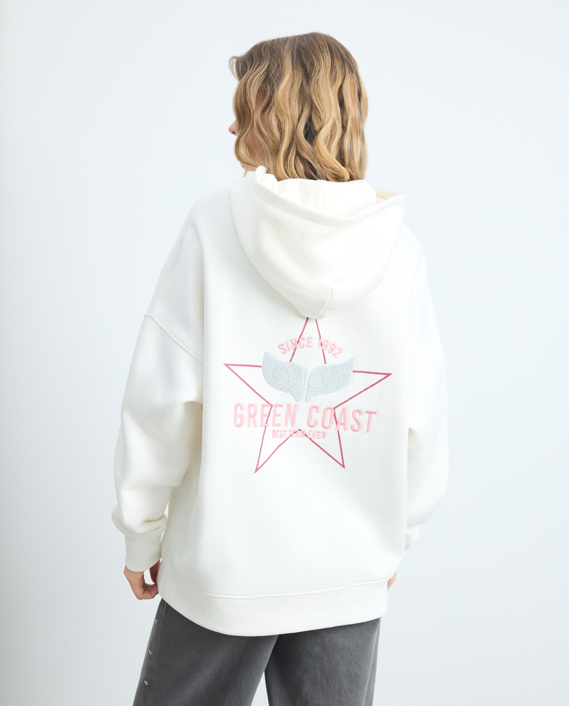 Sweatshirt Oversize com Logótipo Branco-marfim-3