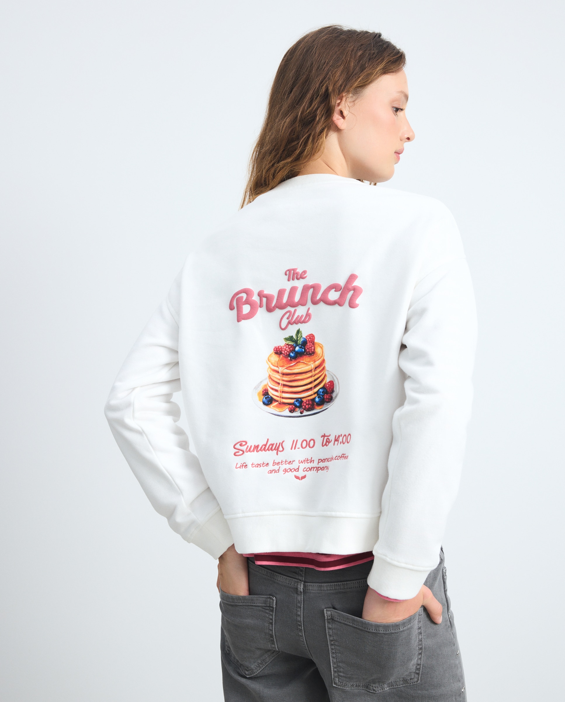 Sweatshirt com Estampado de Panquecas Branco-marfim-3