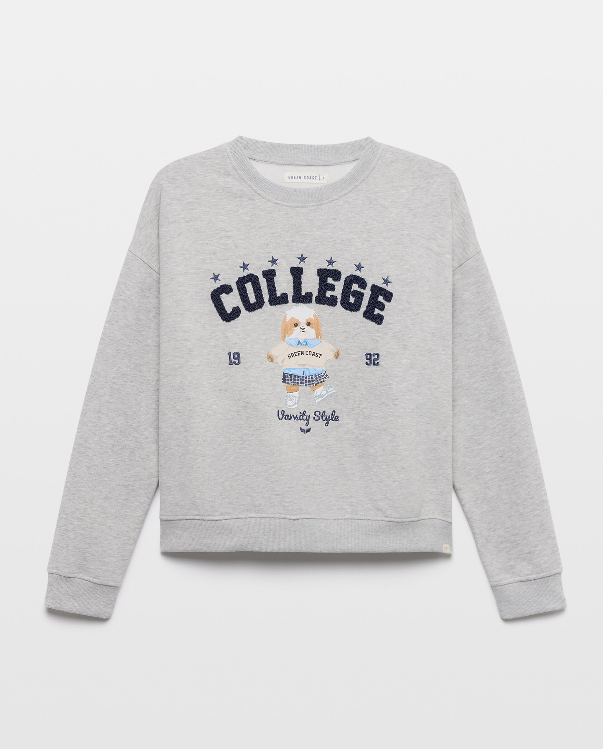 Sweatshirt com Estampado College de Cão Cinzento-claro-5