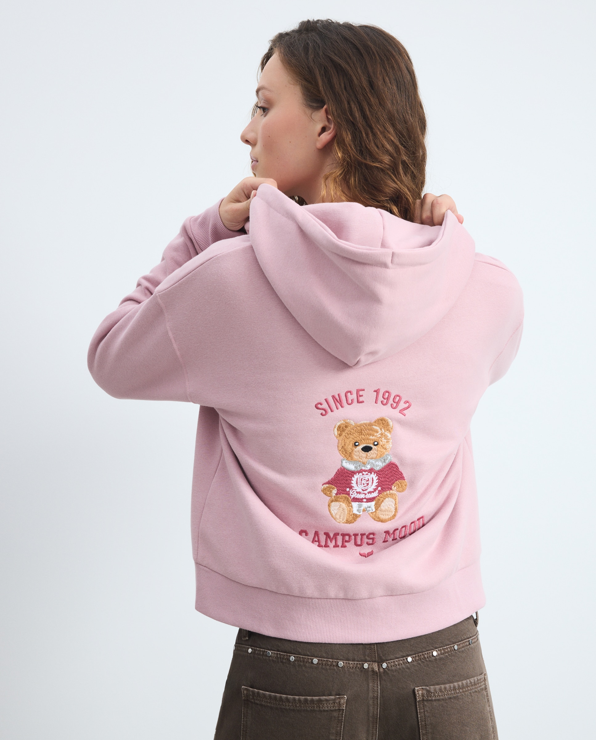 Sweatshirt Hoodie com Ursinho Rosa-claro-3
