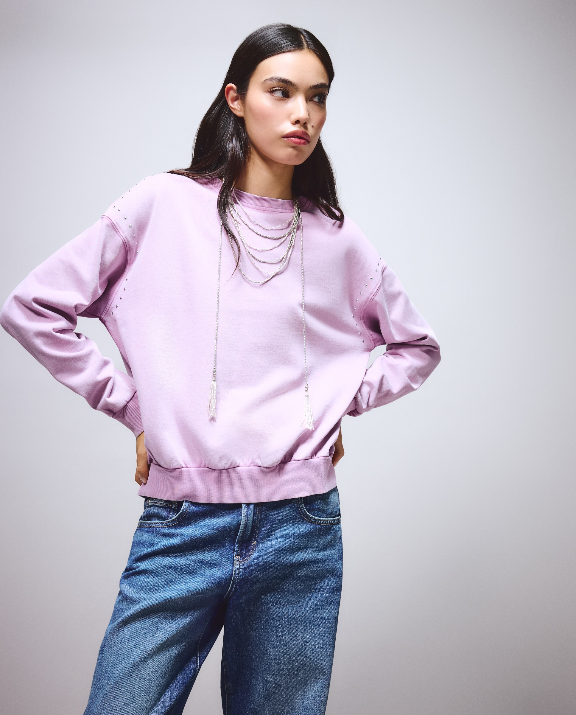 Imagen 0 de Sudadera delavada de mujer con tachas 282 Malva