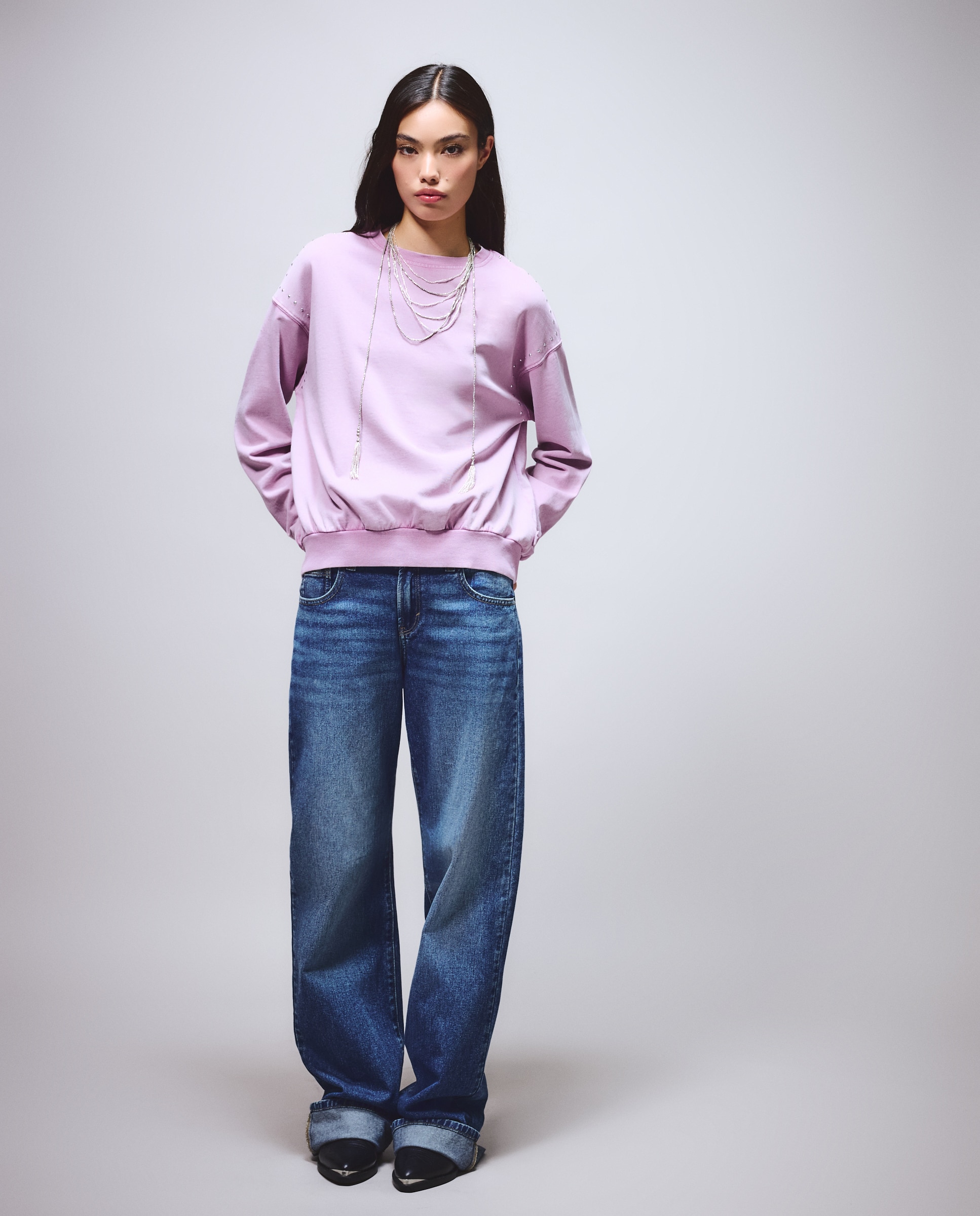 Sudadera delavada de mujer con tachas - Green Coast - 282 Malva 282 Malva-2