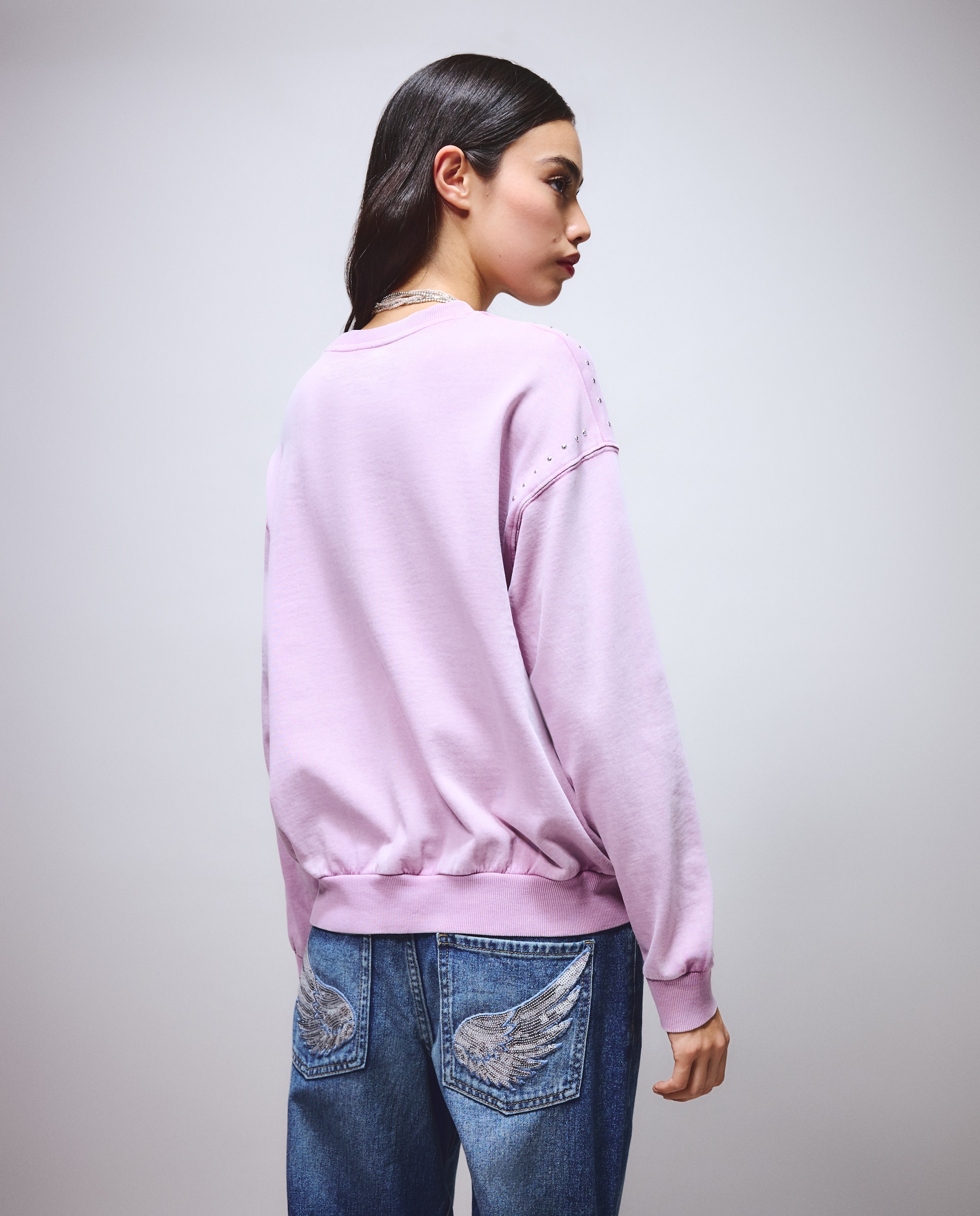 Sudadera delavada de mujer con tachas - Green Coast - 282 Malva 282 Malva-3