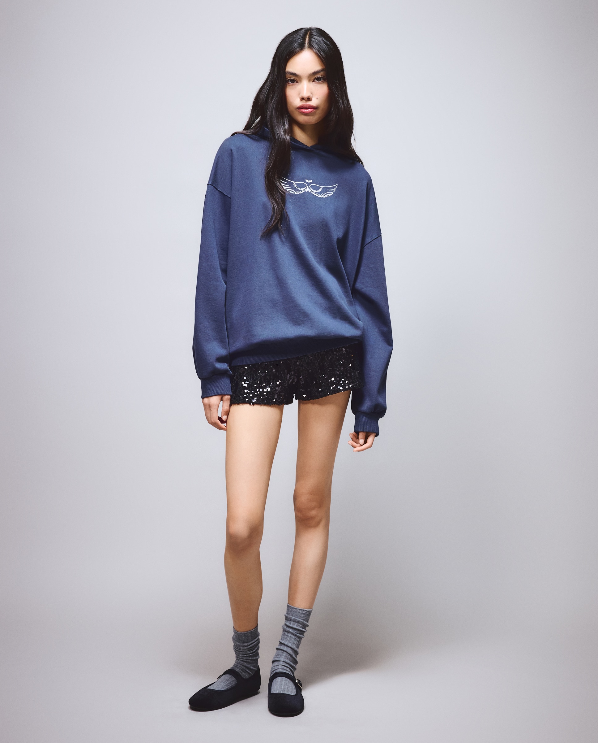 Imagen 0 de Sudadera de mujer con capucha y tachas Azul marino