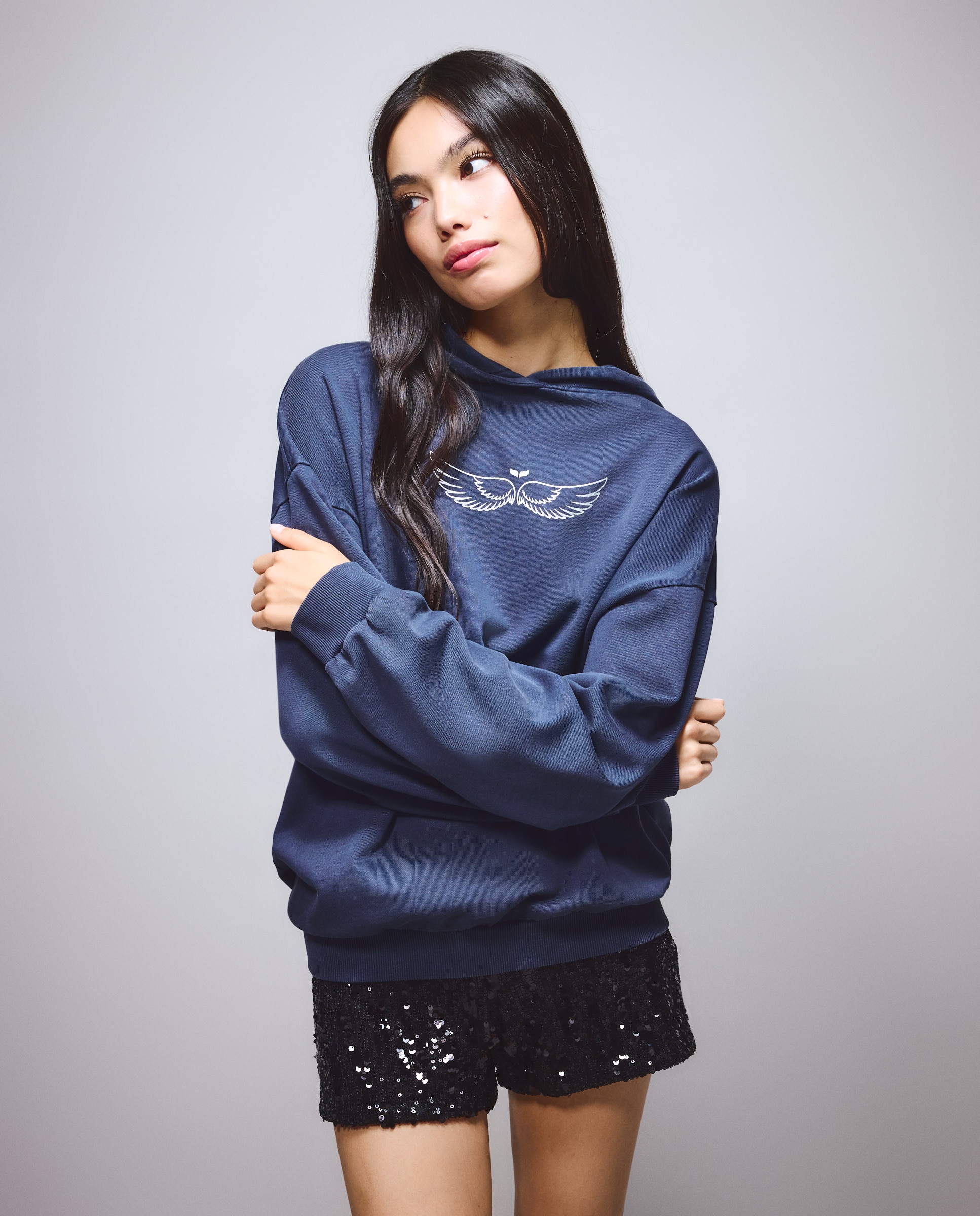 Sudadera de mujer con capucha y tachas - Green Coast - Azul marino Azul marino-2