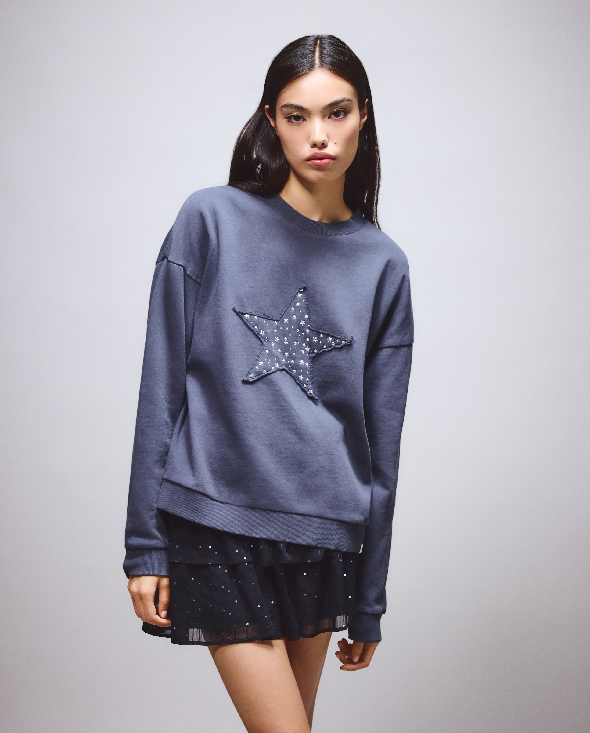 Sudadera manga ranglan de mujer con estrella - Green Coast - 830 Antracita 830 Antracita-2