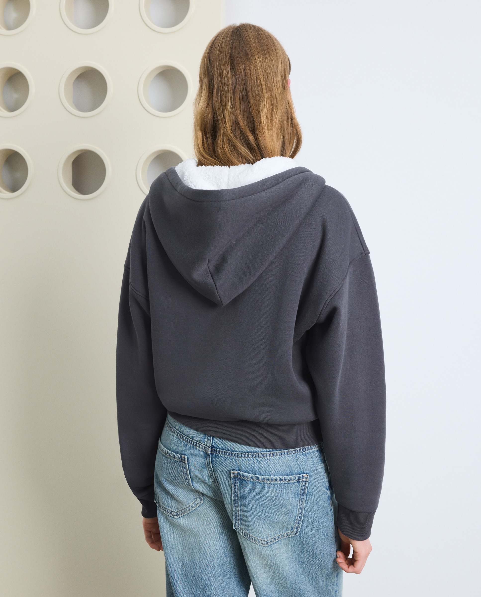Sudadera forrada de borreguito con capucha y cremallera de mujer - Green Coast - 830 Antracita 830 Antracita-3
