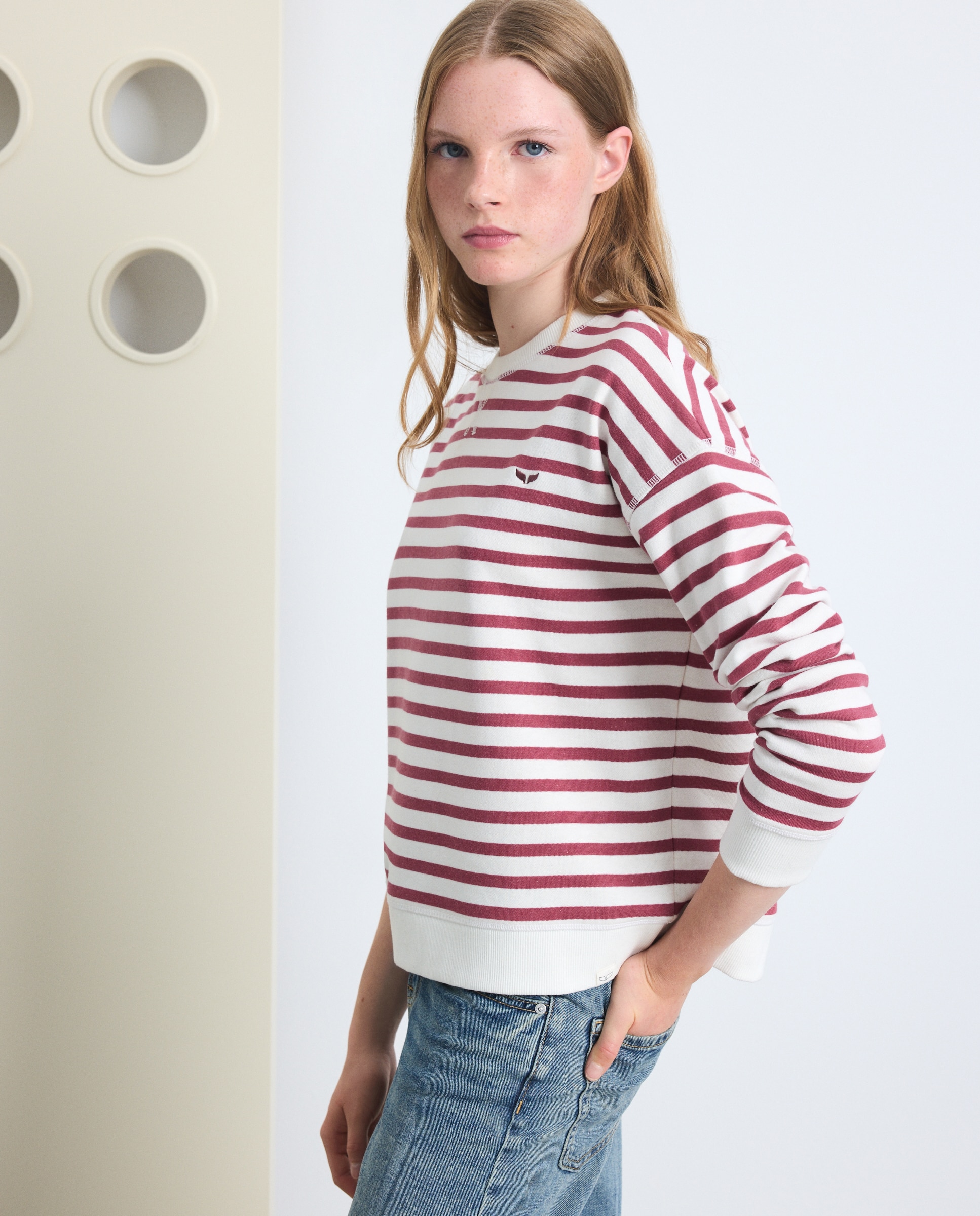 Sudadera de mujer rayas manga ranglan - Green Coast - 230 Rosa oscuro 230 Rosa oscuro-2