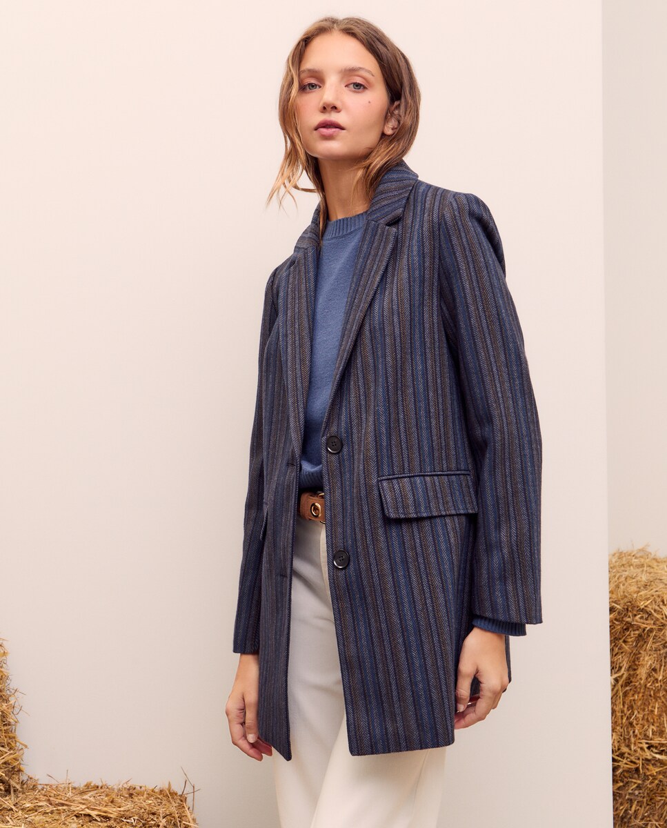 Sobretudo com Manga Justa Azul-marinho-2