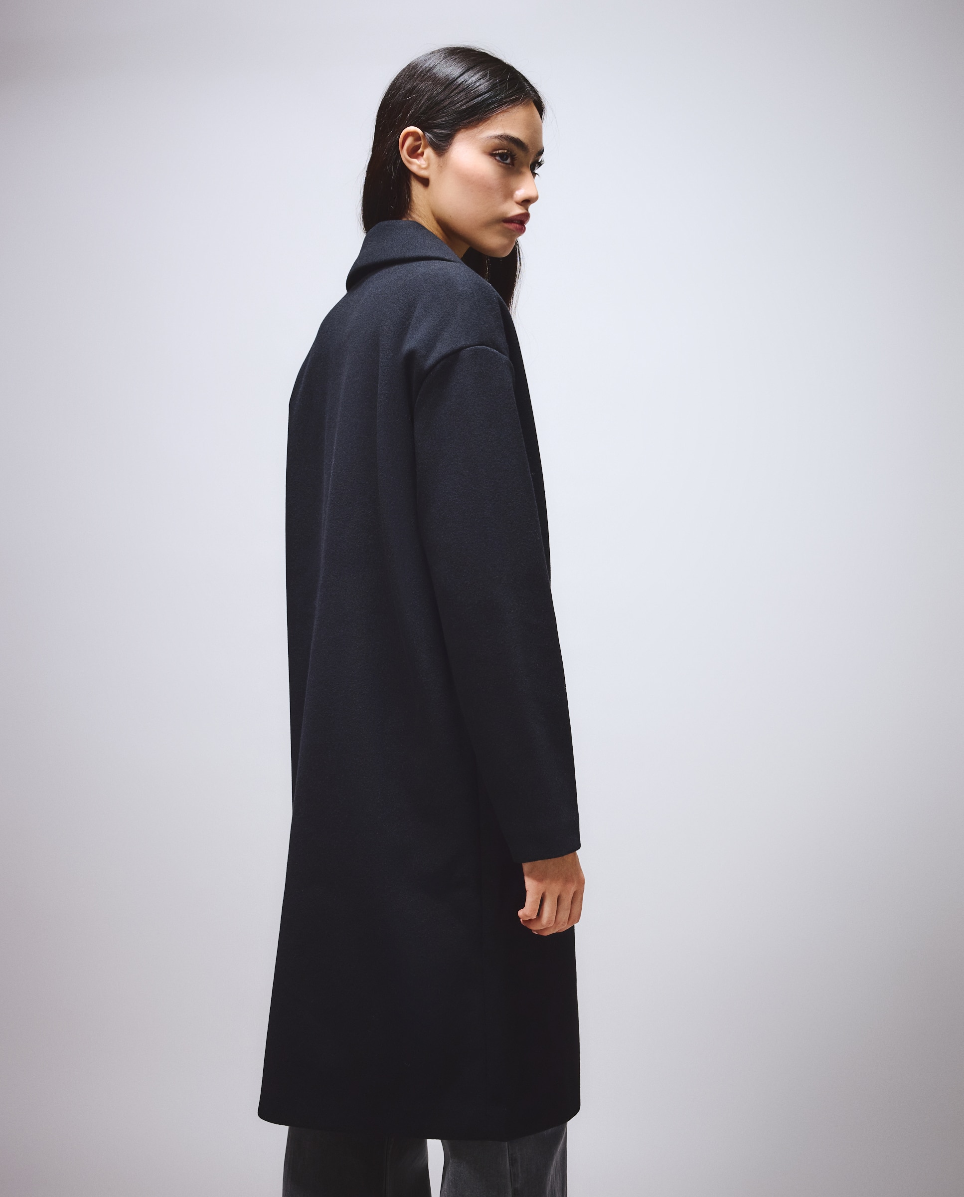 Abrigo midi de paño de mujer - Green Coast - Negro Negro-3