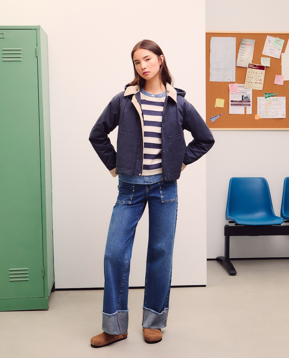 Gabardine Encerada Curta com Capuz Azul-marinho-2