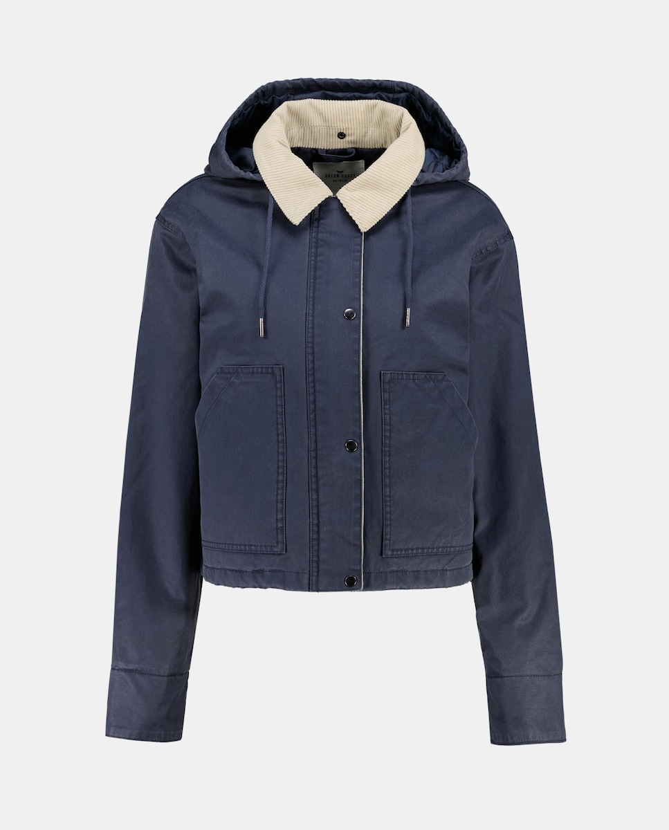 Gabardine Encerada Curta com Capuz Azul-marinho-4