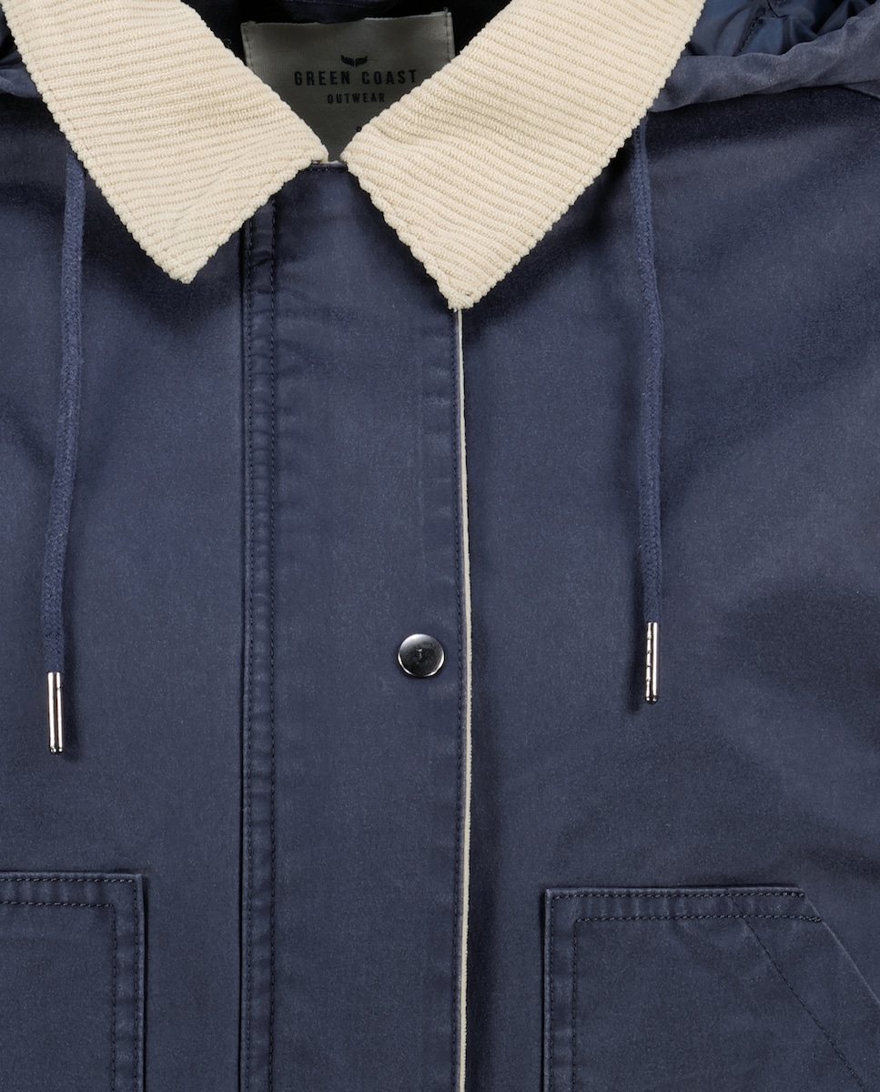 Gabardine Encerada Curta com Capuz Azul-marinho-5