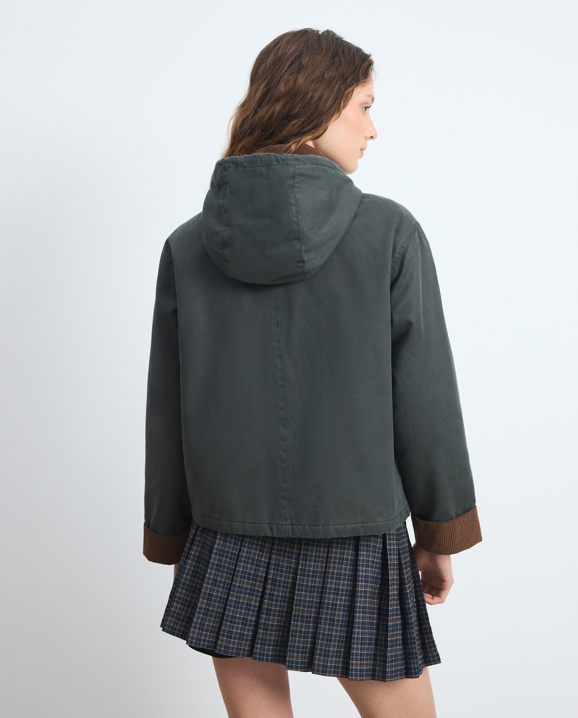 Parka Encerada Curta com Capuz 520 Caqui-3