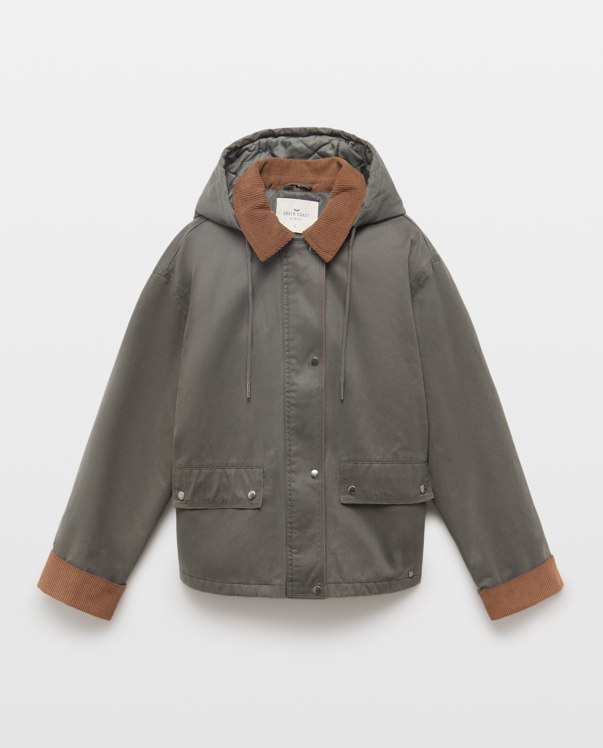 Parka Encerada Curta com Capuz 520 Caqui-5