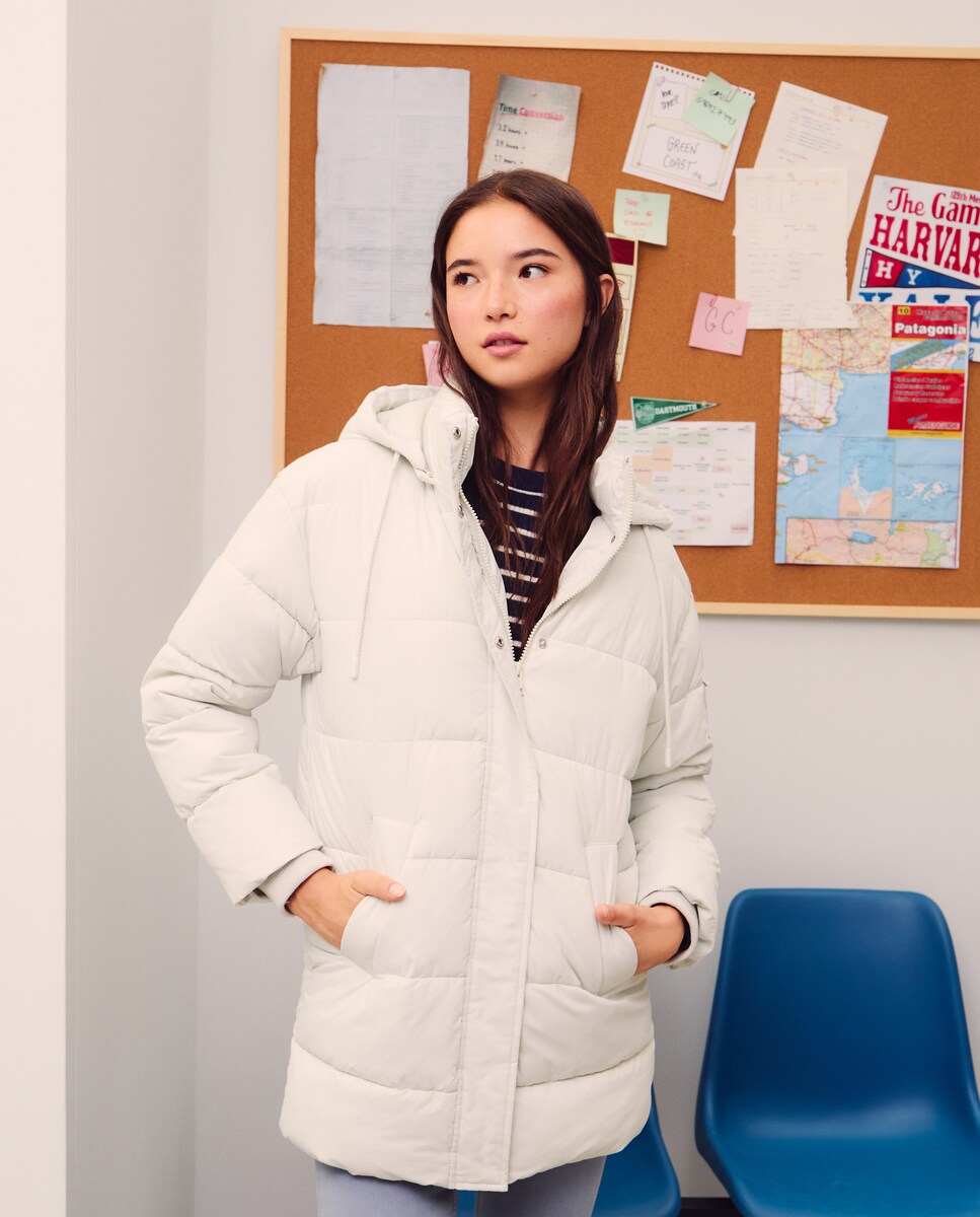 Casaco Acolchoado Comprido com Capuz Rice Paper-2