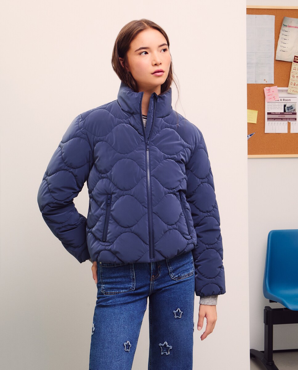 Sobretudo Acolchoado com Ondas Azul-marinho-1