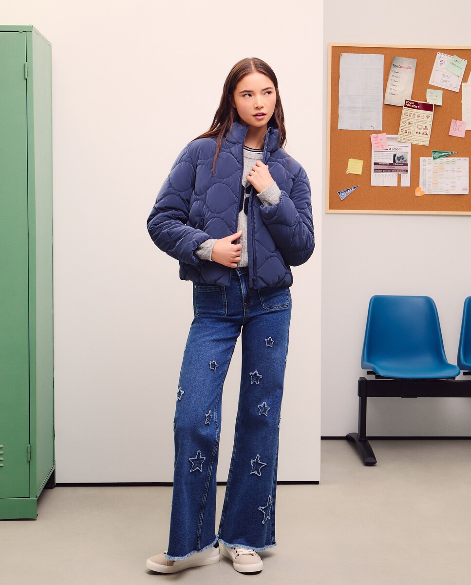 Sobretudo Acolchoado com Ondas Azul-marinho-2