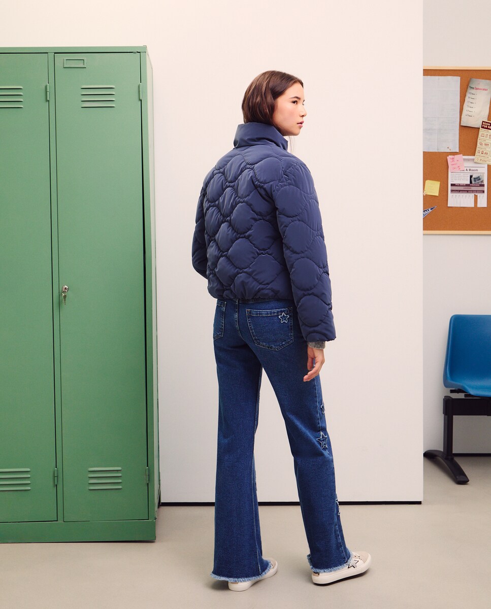 Sobretudo Acolchoado com Ondas Azul-marinho-3