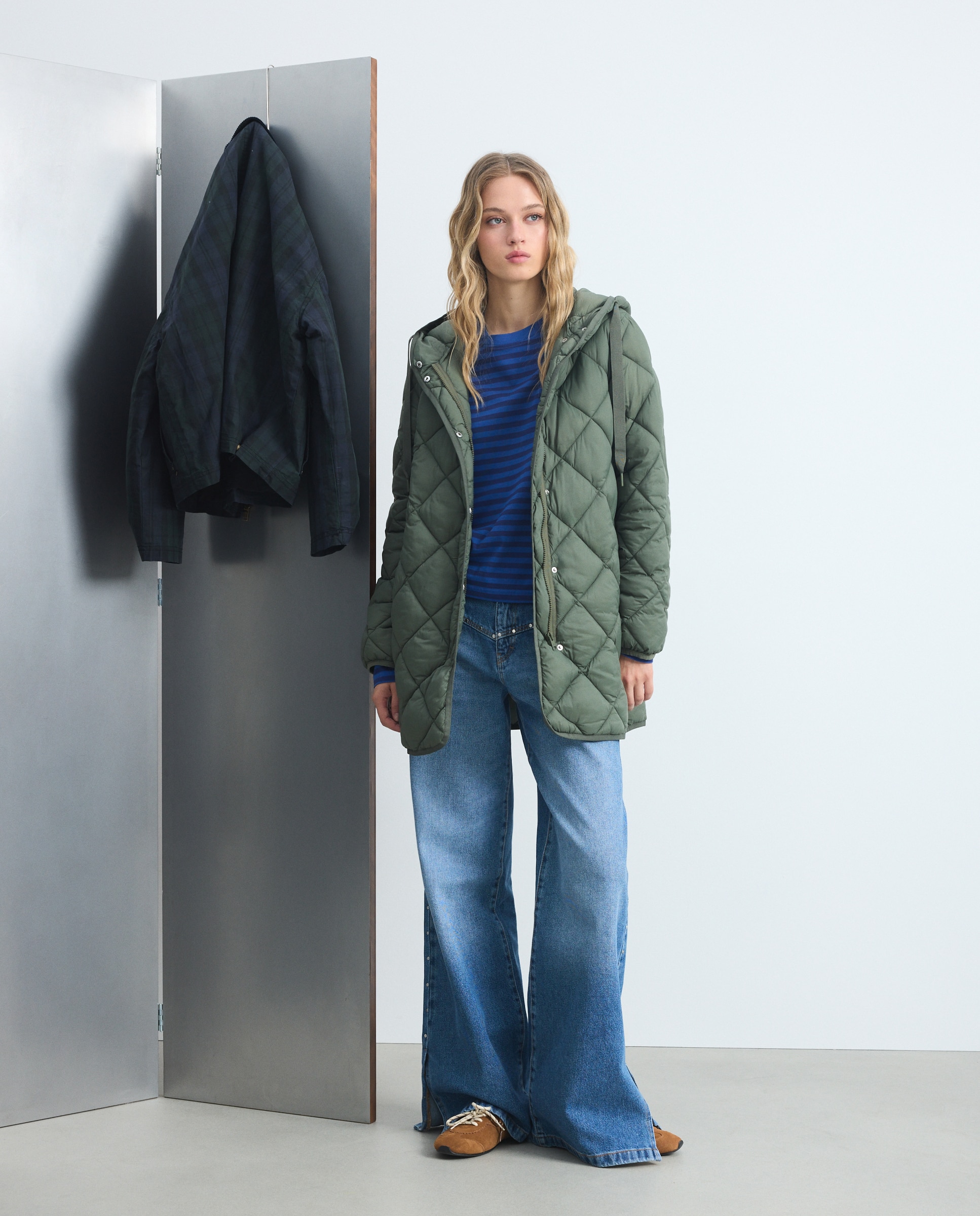 Abrigo acolchado de mujer rombo largo - Green Coast - 520 Kaki 520 Kaki-1