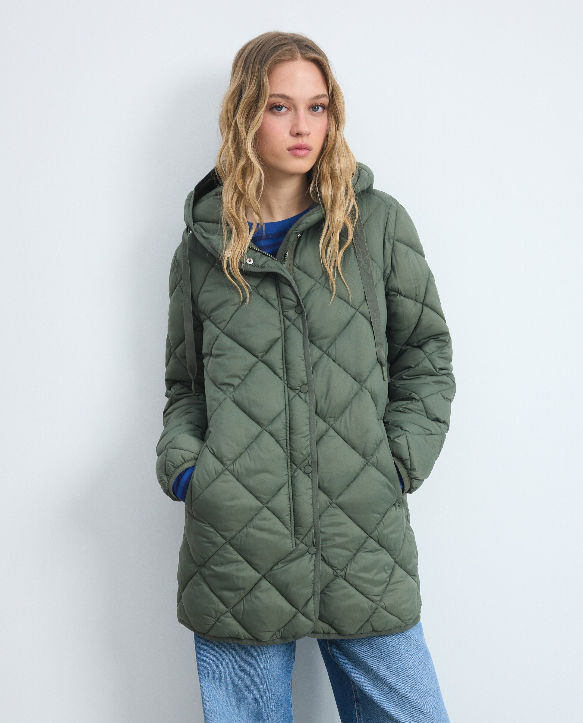 Abrigo acolchado de mujer rombo largo - Green Coast - 520 Kaki 520 Kaki-2