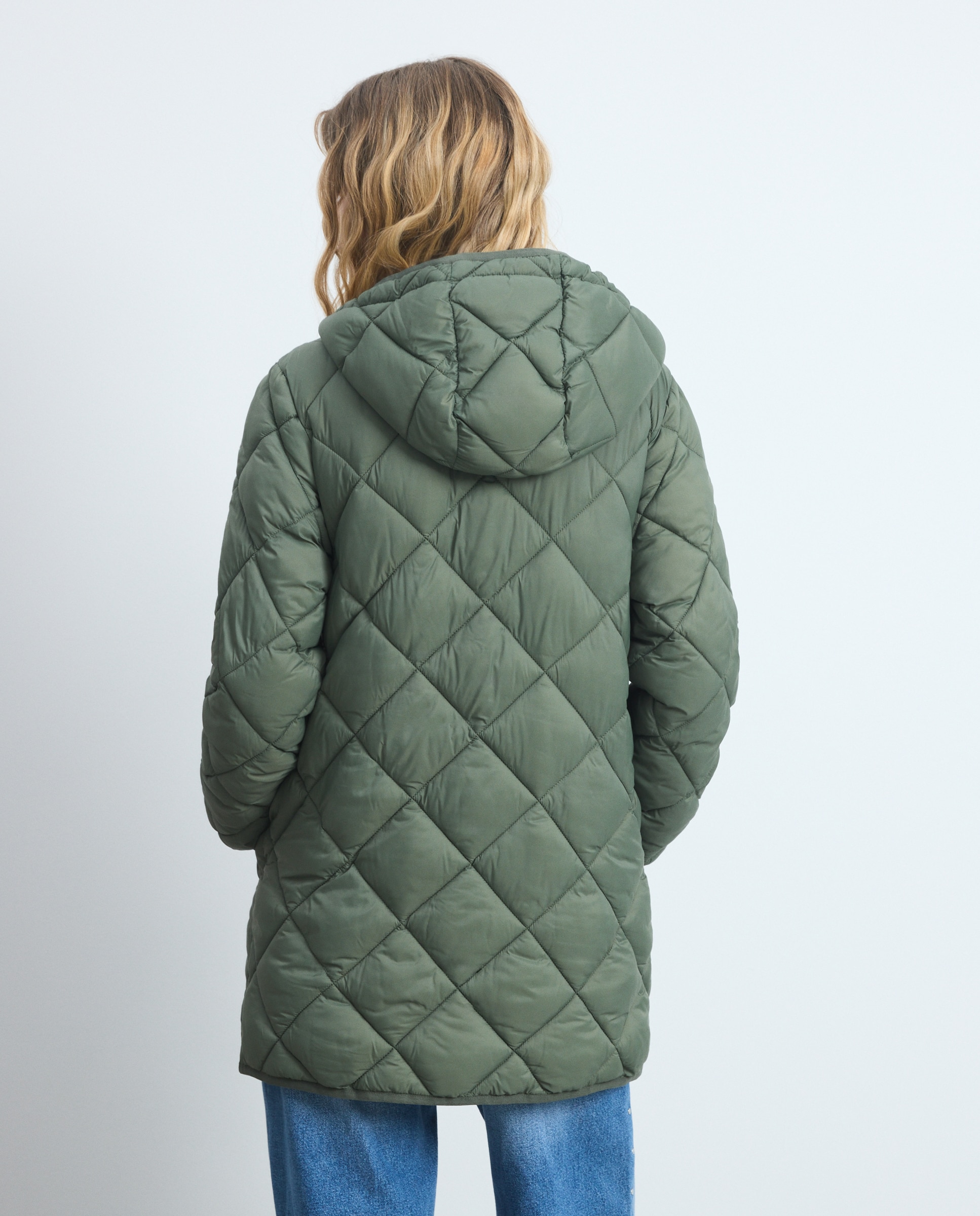 Abrigo acolchado de mujer rombo largo - Green Coast - 520 Kaki 520 Kaki-3