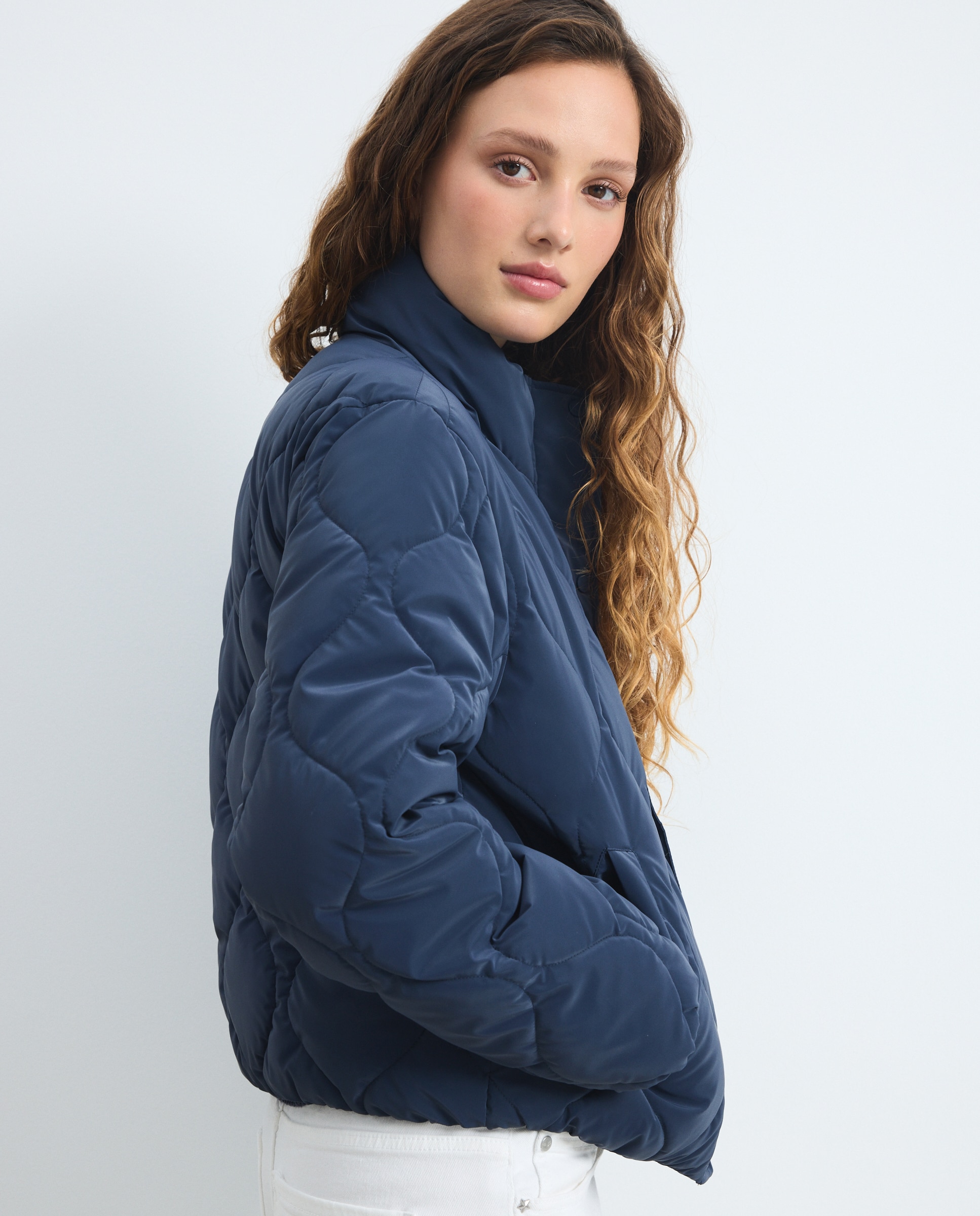 Abrigo acolchado de mujer olas - Green Coast - Azul marino Azul marino-4