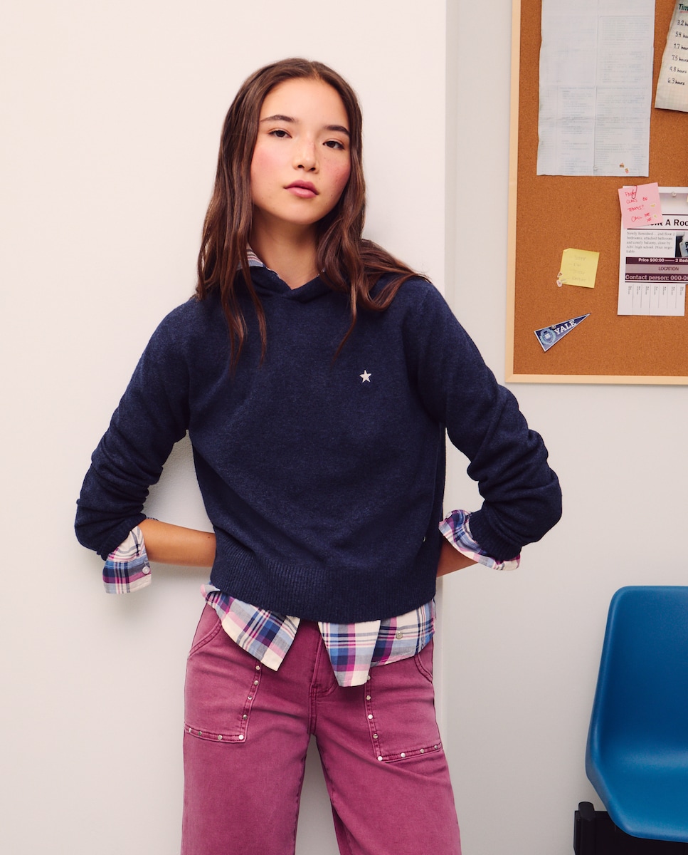 Camisola de Malha Lisa com Capuz 400 Azul-1