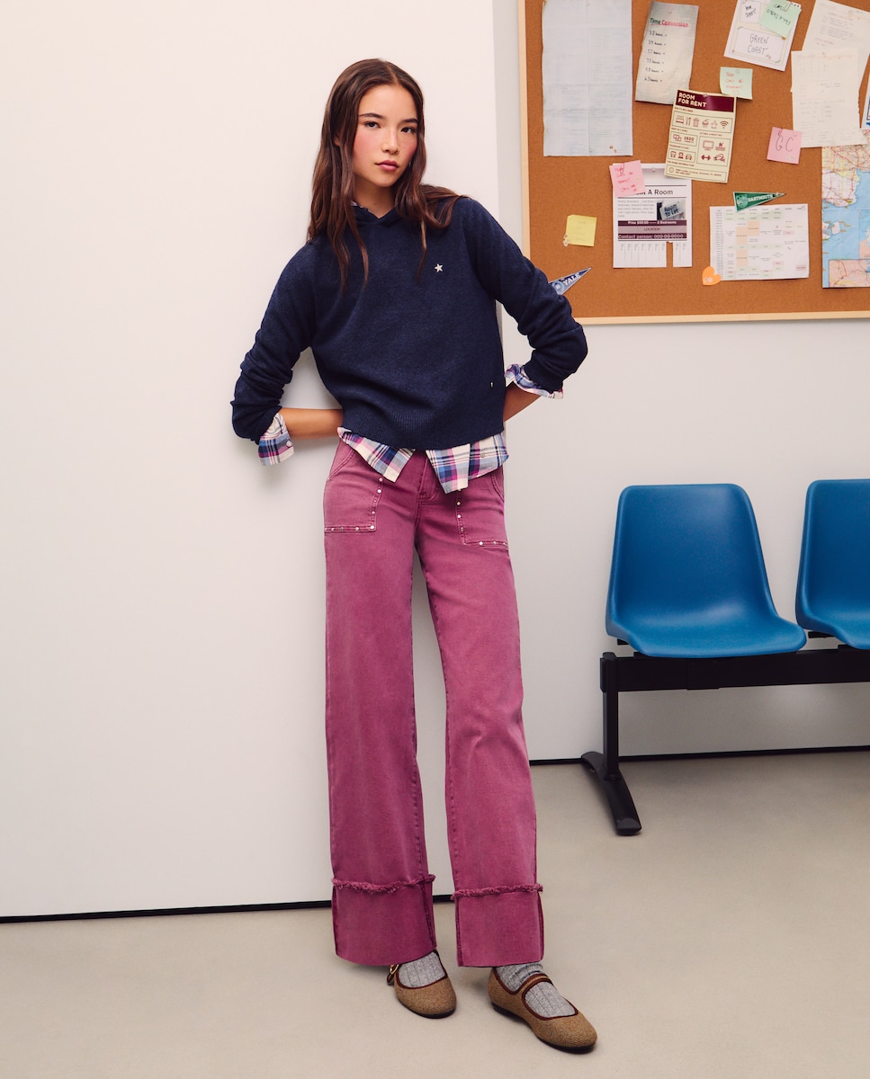 Camisola de Malha Lisa com Capuz 400 Azul-2