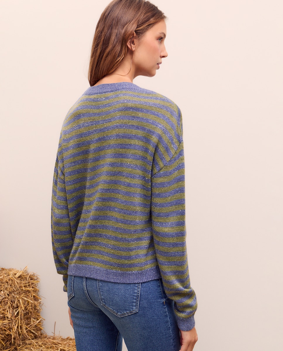 Camisola de Malha Oversize Lisa com Fio Metalizado 450 Turquesa-3