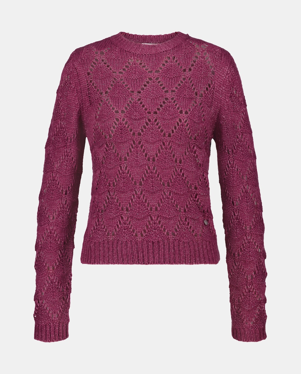 Camisola de Malha Rendilhada com Folhas Ameixa-4