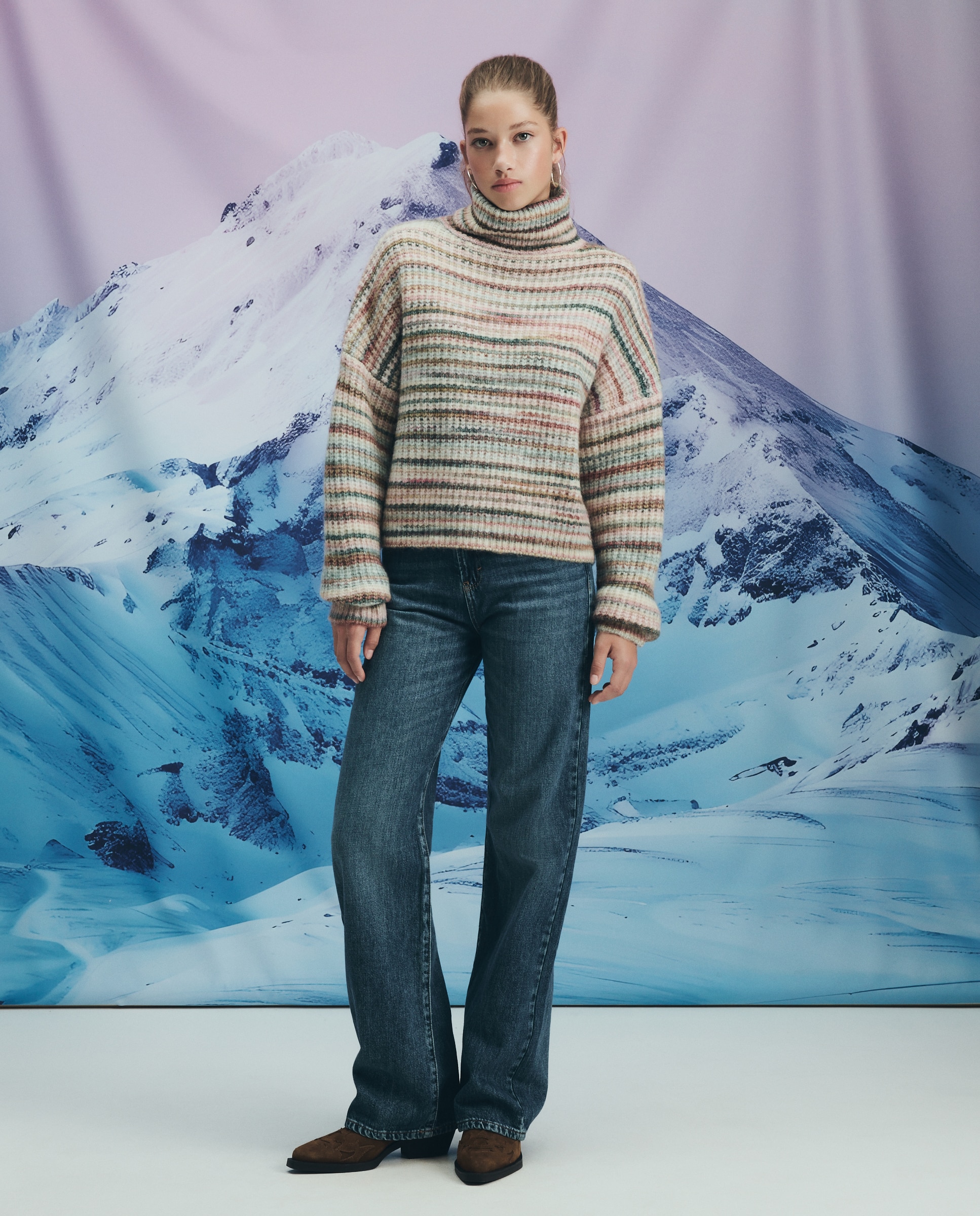 Camisola de Malha com Gola Cisne - Multicolor 220 Rosa Pálido-3