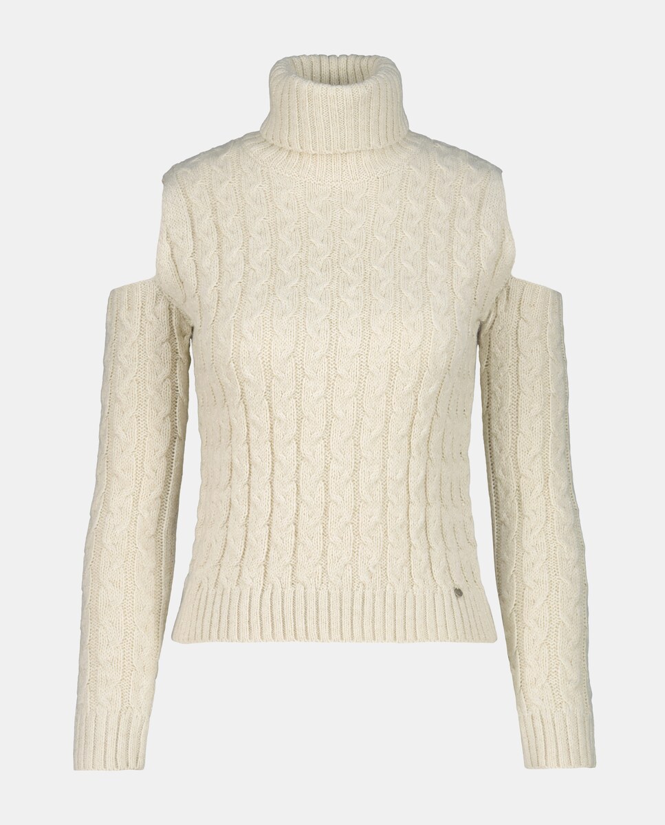 Camisola de Malha de Gola Cisne com Cut Out e Malha do Cabo 120 Cru-5