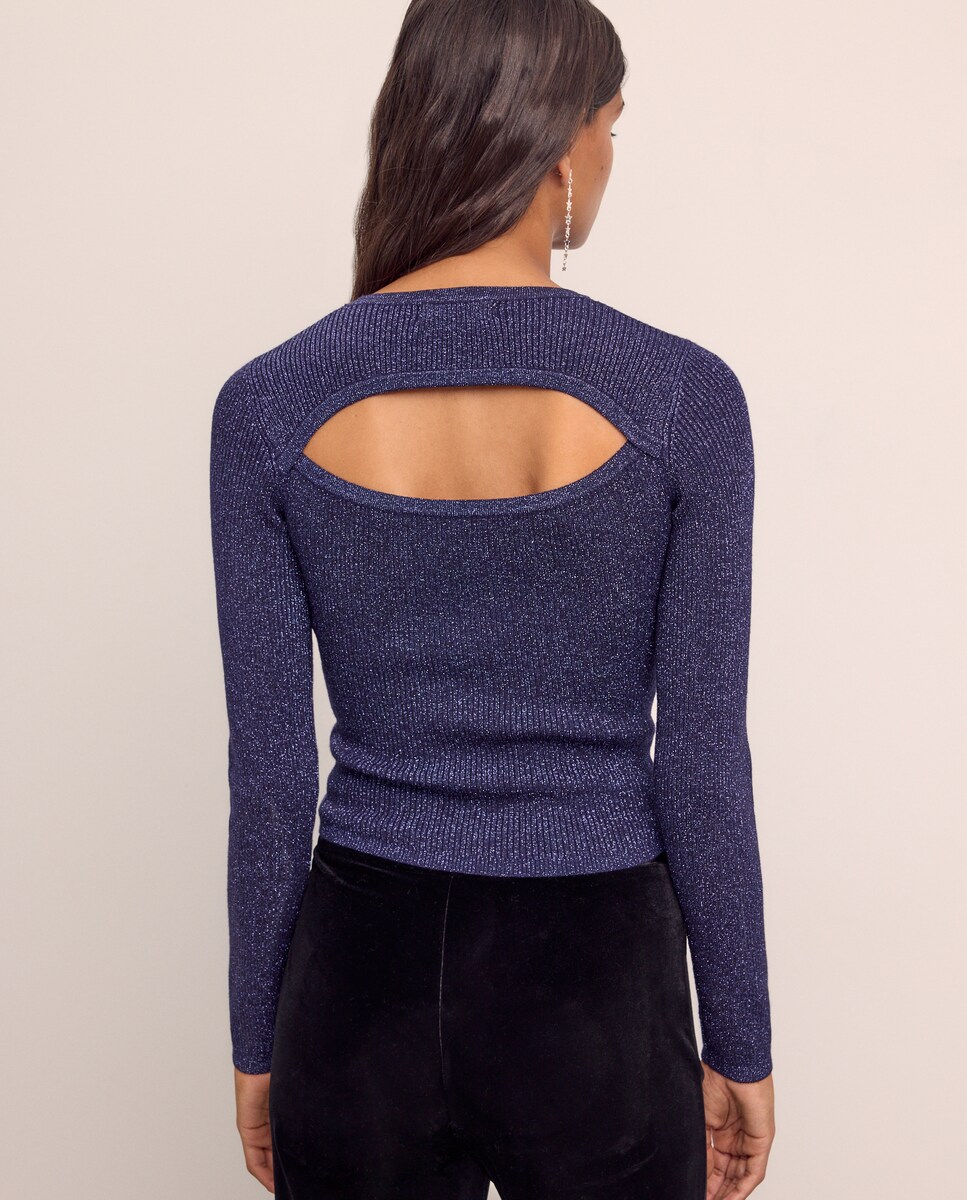 Camisola de Malha com Mangas Azul-marinho-2