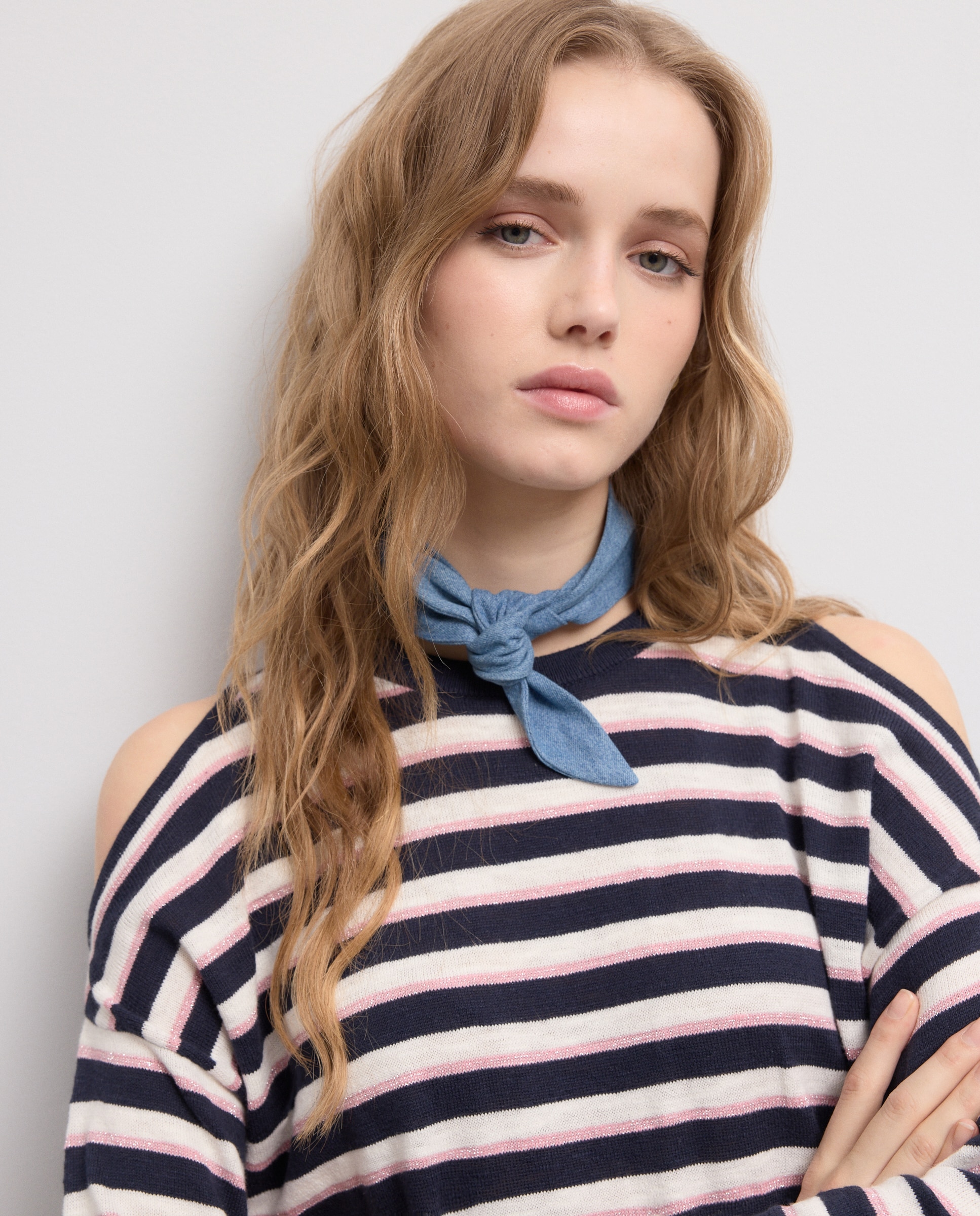 Camisola de Malha de Manga Comprida com Estampado Azul-marinho-1