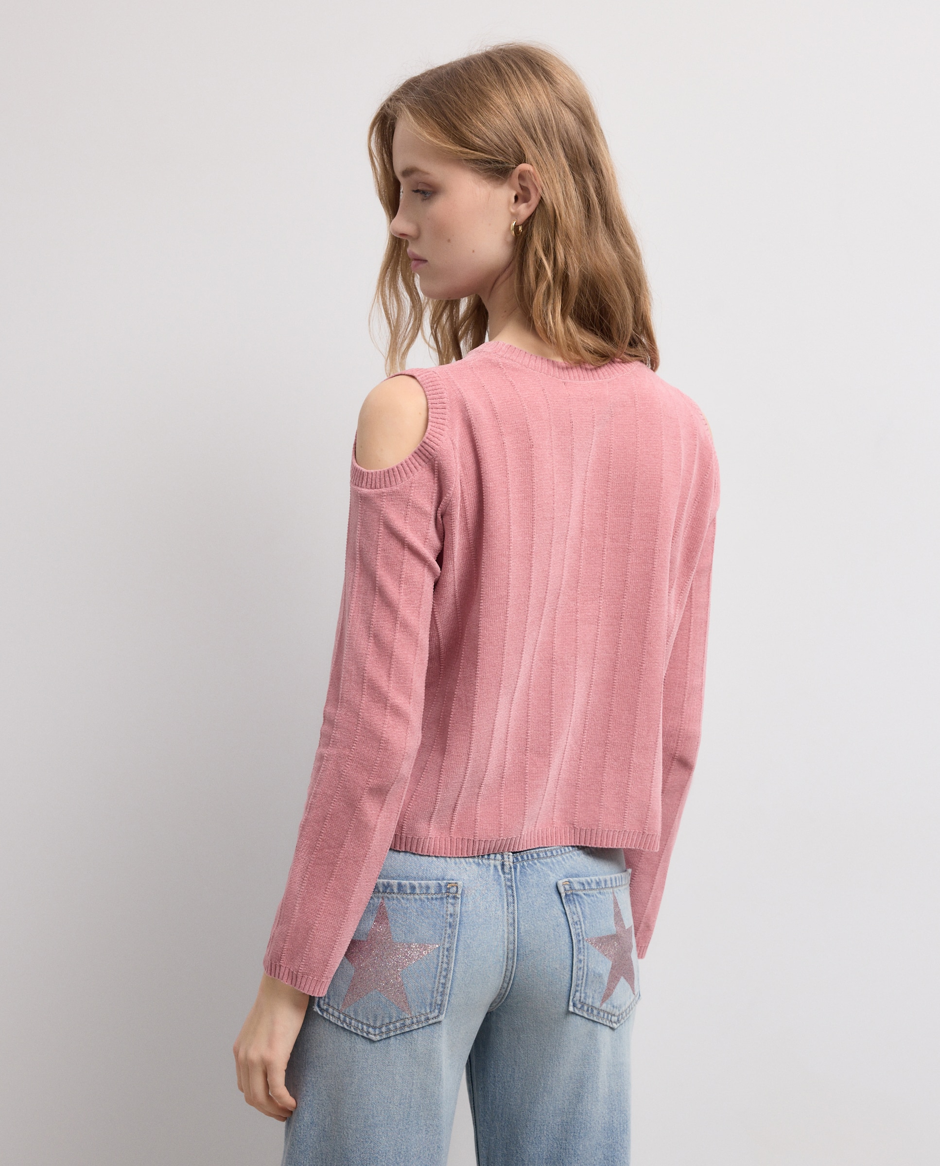 Jersey de mujer manga larga cut out chenilla - Green Coast - 400 Azul 220 Rosa palo-3