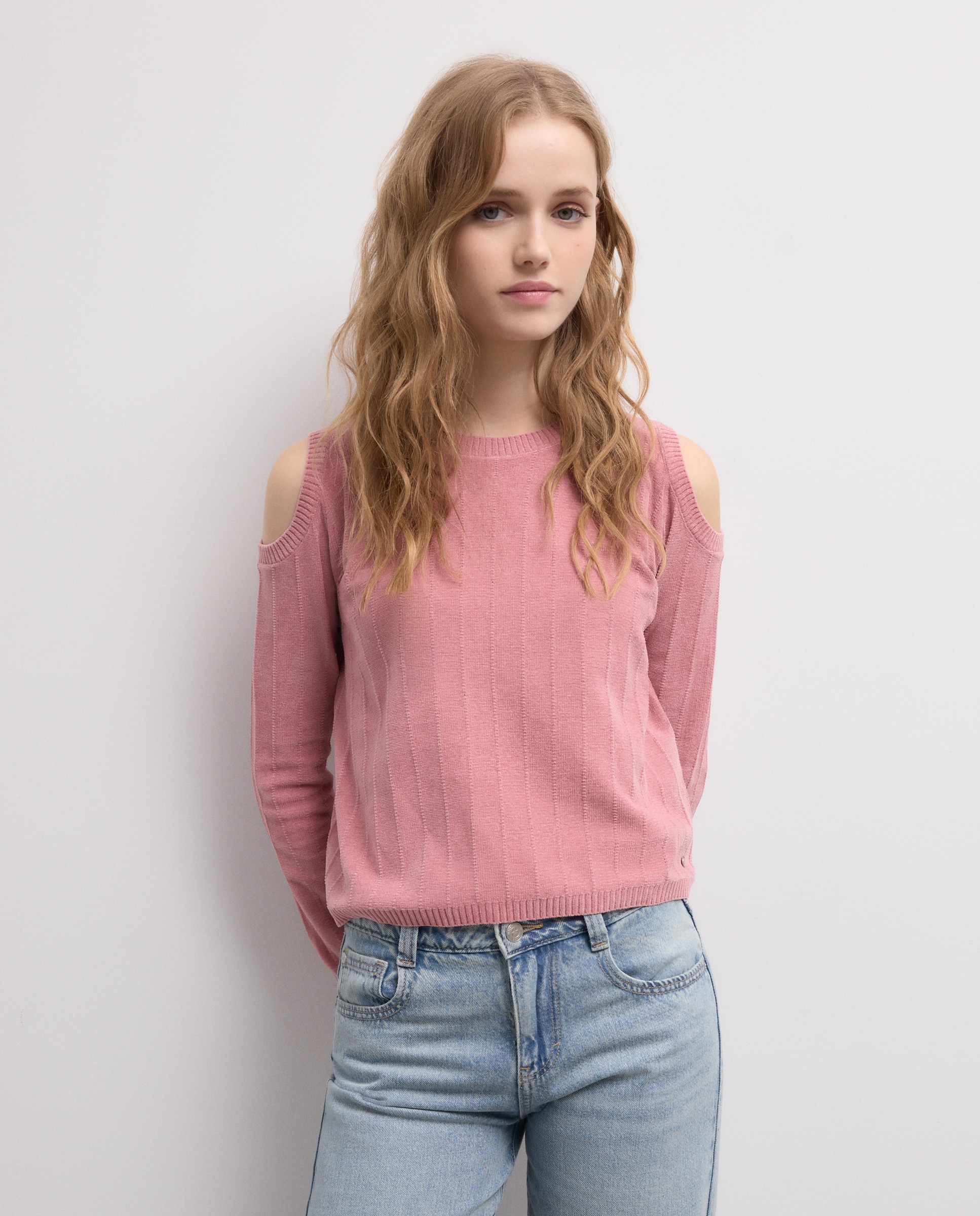 Jersey de mujer manga larga cut out chenilla - Green Coast - 400 Azul 220 Rosa palo-4