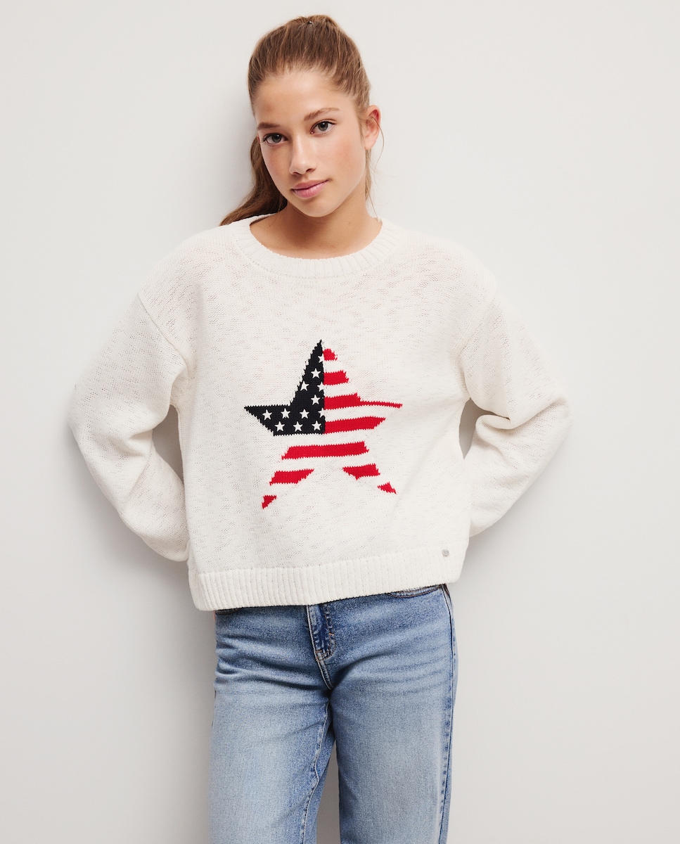 Camisola de Malha de Manga Comprida com Estampado 120 Cru-1