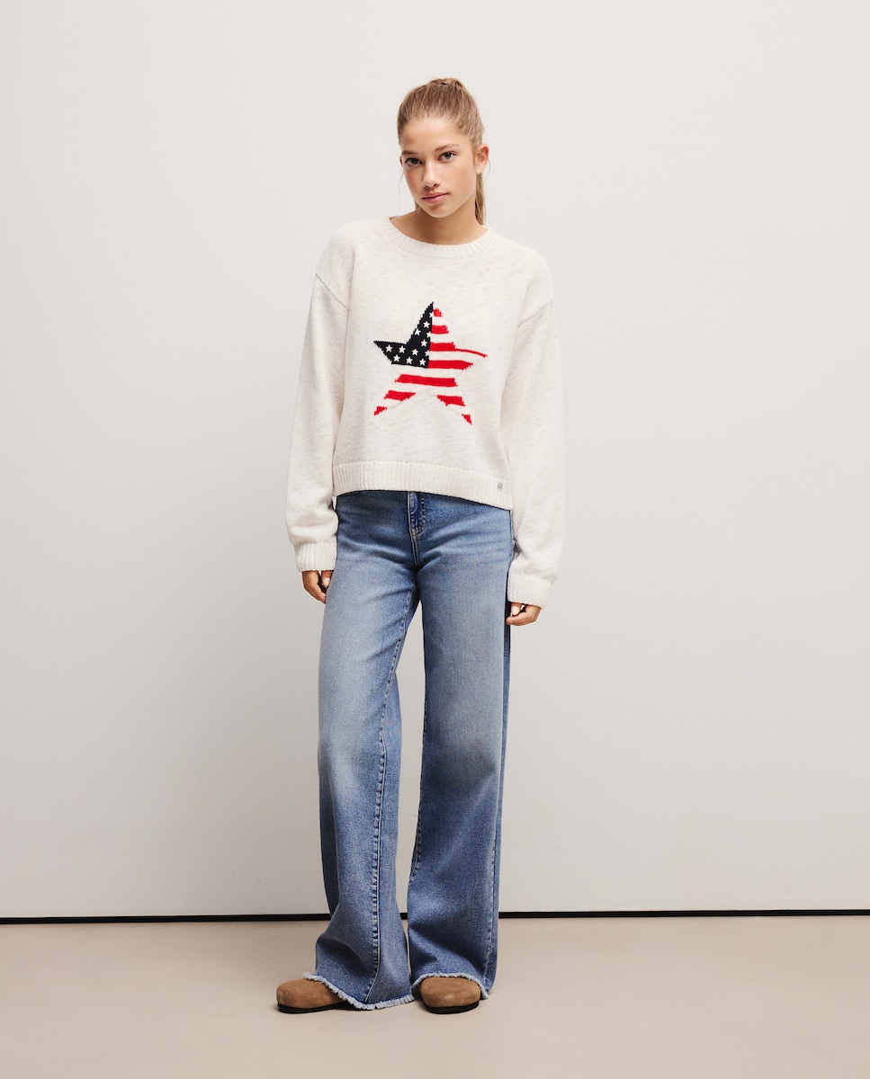 Camisola de Malha de Manga Comprida com Estampado 120 Cru-2