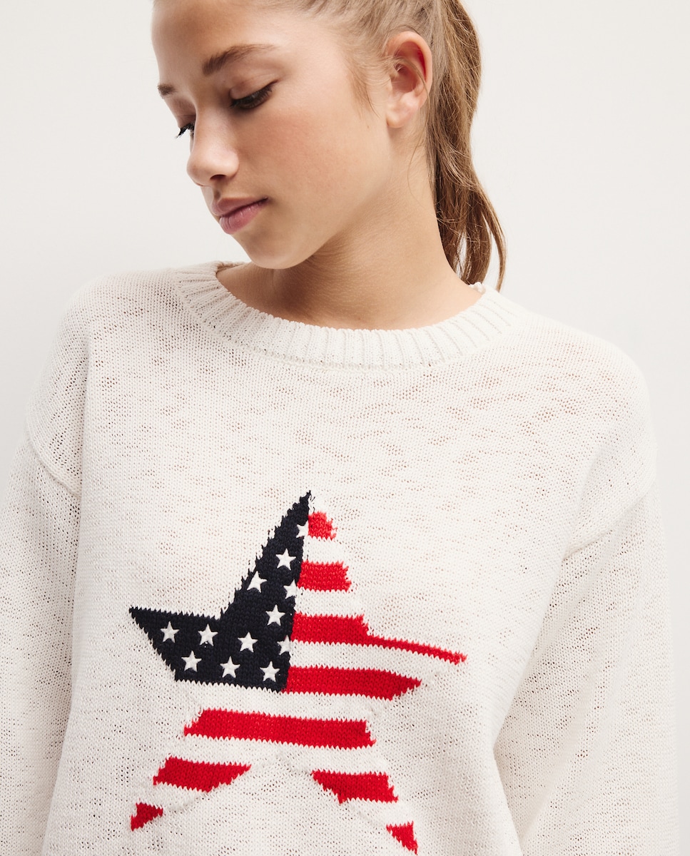 Camisola de Malha de Manga Comprida com Estampado 120 Cru-3