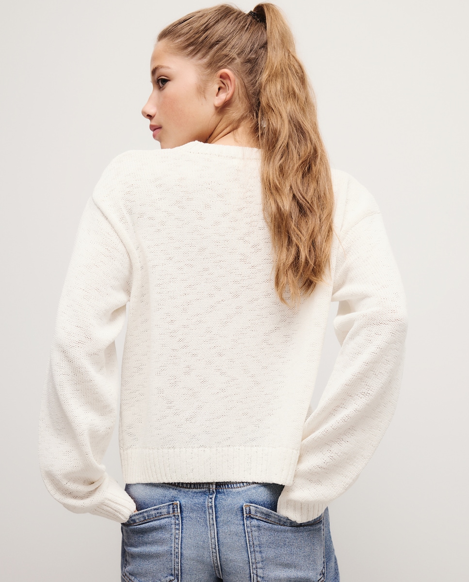 Camisola de Malha de Manga Comprida com Estampado 120 Cru-4