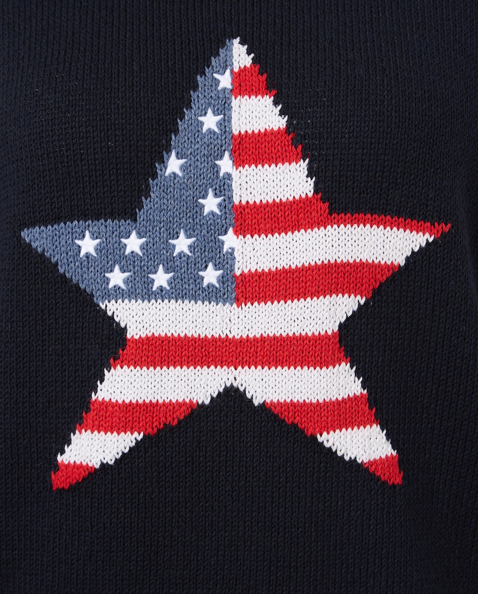 Camisola de Malha de Manga Comprida com Estampado Azul-marinho-5