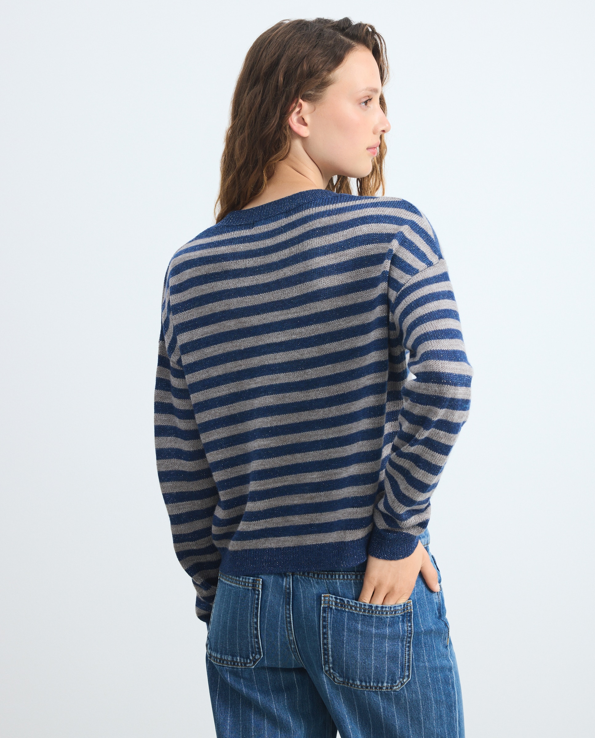 Camisola de Malha Loose com Fio Metalizado Azul-marinho-4