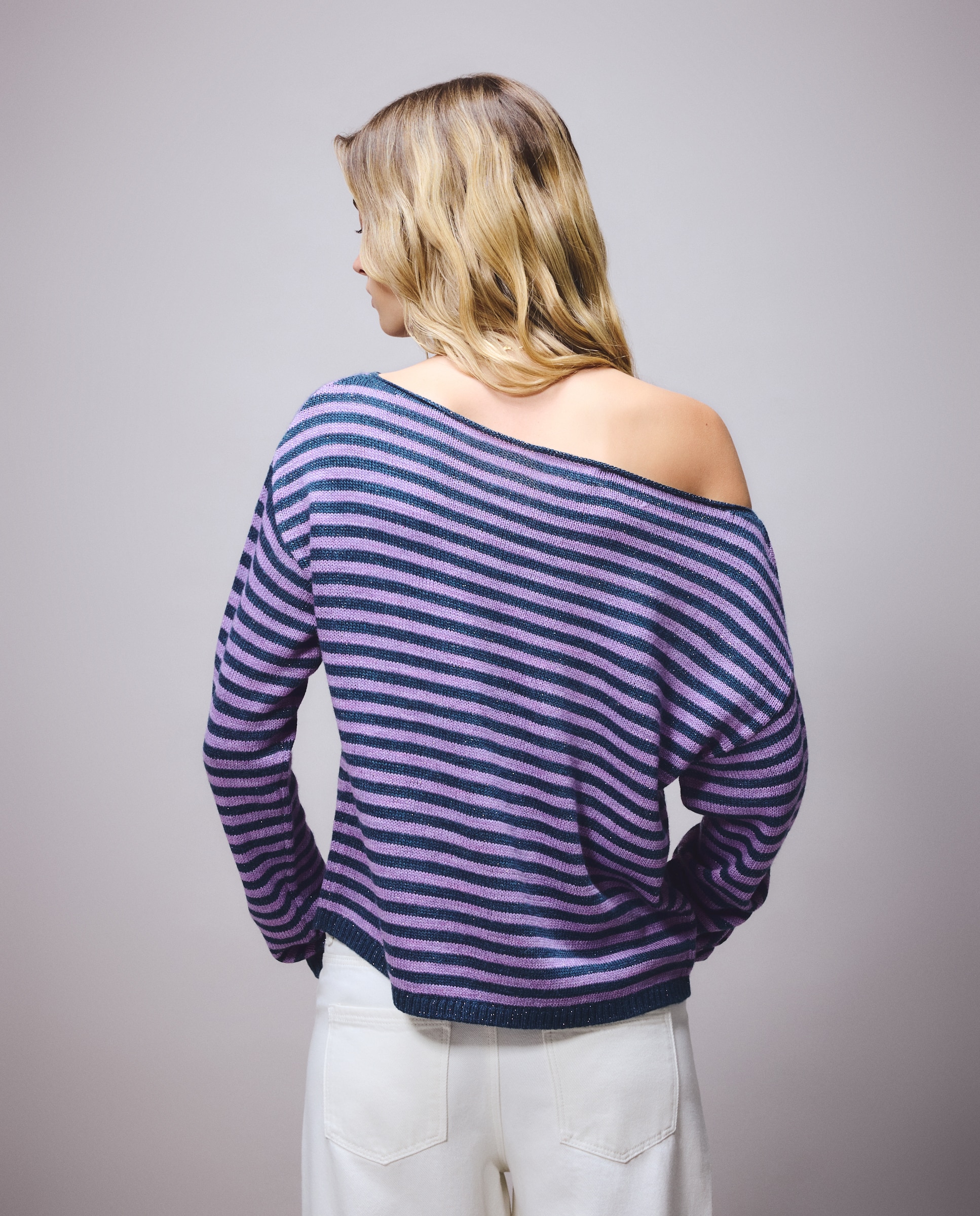 Camisola de Malha Loose com Decote à Barco Azul Intenso-3