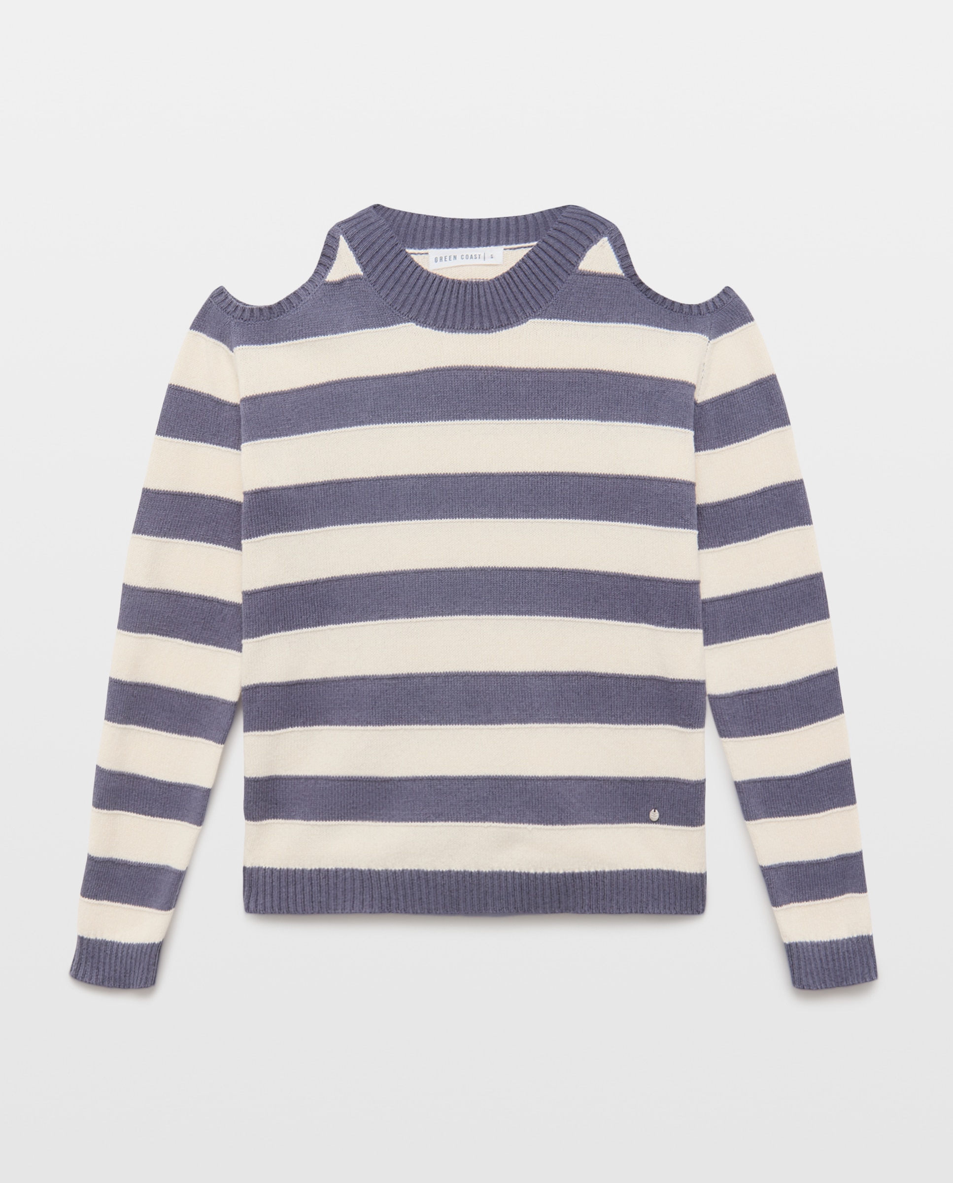 Camisola de Malha Cut Out com Estampado às Riscas Azul-marinho-5
